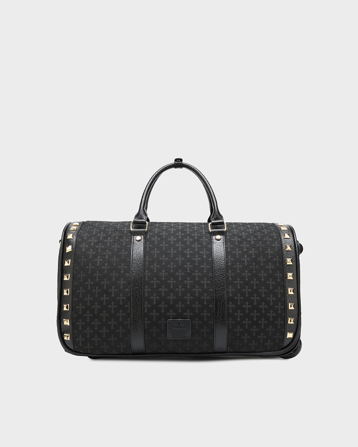 Black Cross Spiked Rolling Duffle Bag - Stylish Travel Luggage for Gym, Work & Weekend Getaways | Durable Wheels & Trendy Design