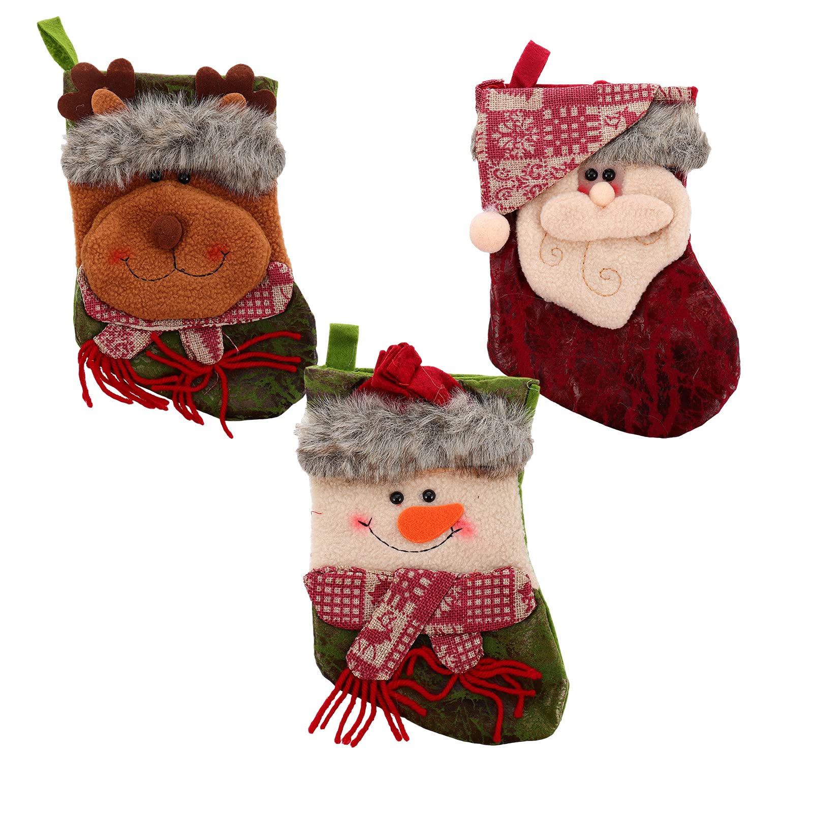 iplusmile Christmas Stockings Set - 3Pcs Holiday Gift Bags, Xmas Socks & Candy Bags with Tree Pendants | Perfect for Fireplace Decor, Gift Exchange & Festive Home Decoration