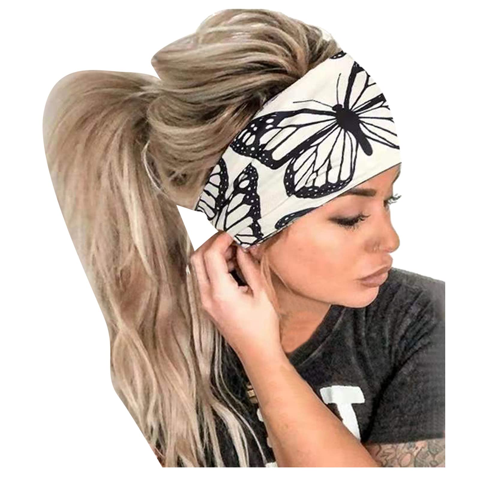 Women's Printed Headband Hair Elastic Bandana Wrap - Adjustable & Comfortable for Large Heads - Perfect for Workouts, Yoga, and Everyday Wear