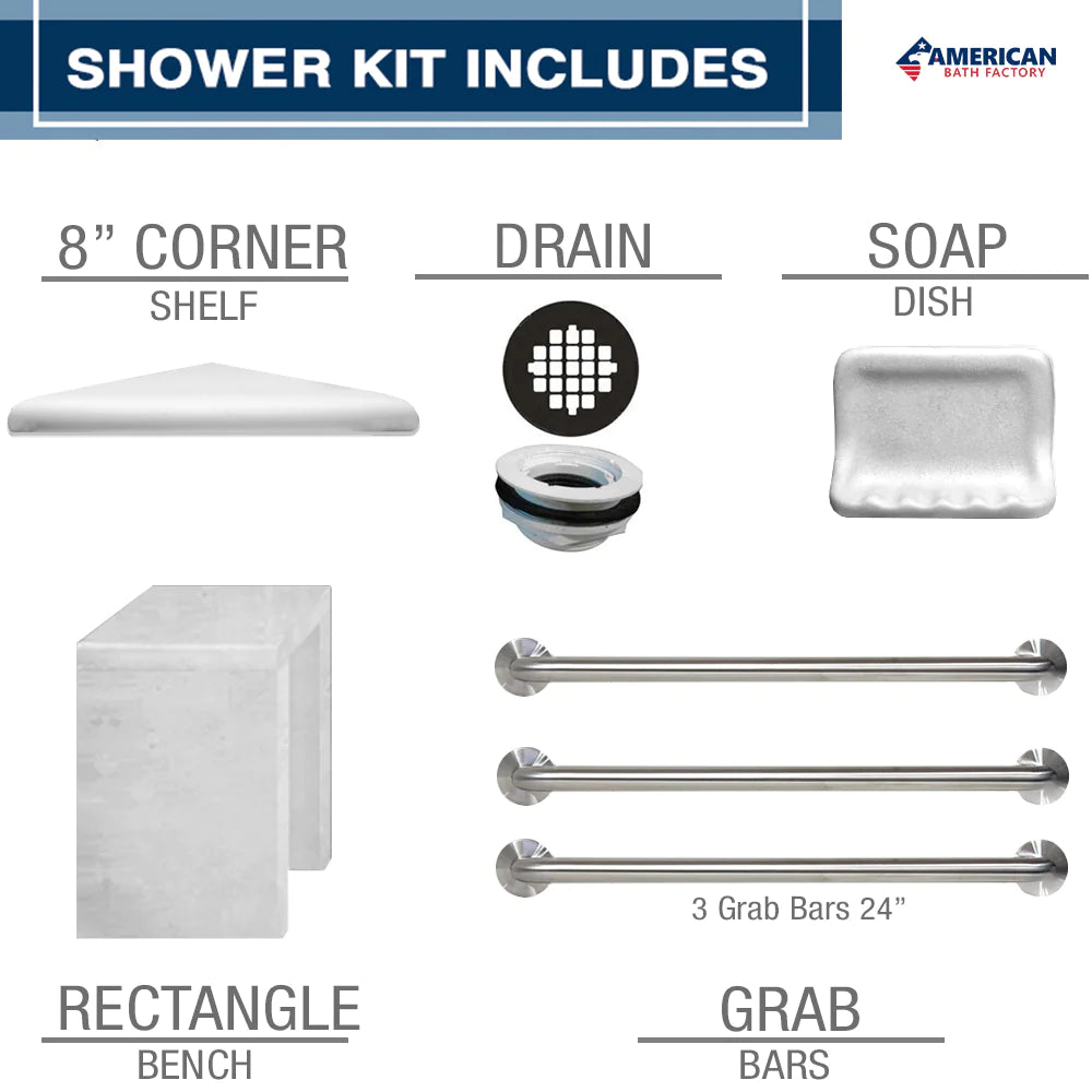 Freedom Zero 60 Alcove Natural Buff Sistine Stone & Del Mar Mosaic Accent Tile - DIY Shower Remodel Kit for Bathroom Renovation | Waterproof Backsplash & Shower Wall Installation