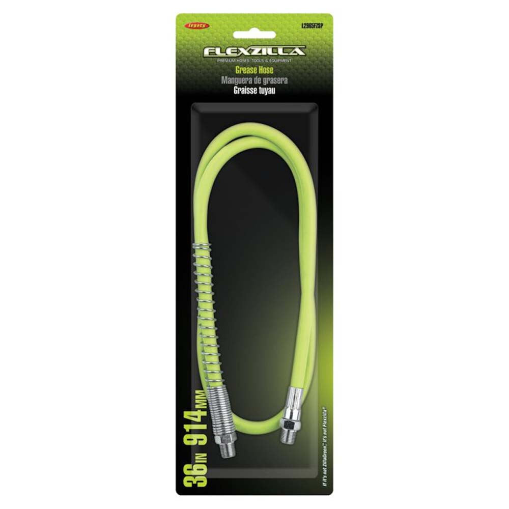 FLEXZILLA L2965FZSP 1/8in x 36in Grease Hose with Spring Guard & 1/8in MNPT Ends - Heavy Duty Flexible Grease Gun Hose for Automotive, Industrial & Farm Equipment Maintenance