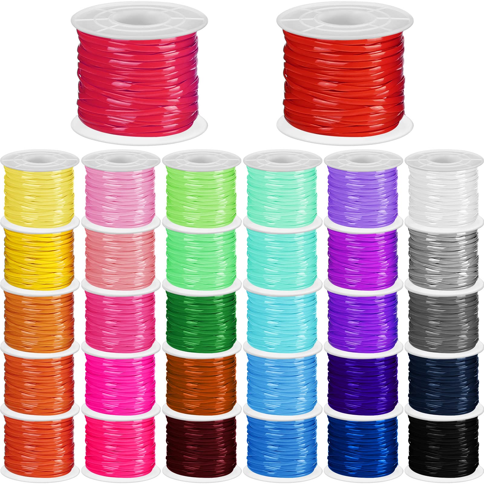 32 Rolls Plastic Lacing Cord Kit - 0.1 Inch Wide, 65.6 Feet Long, 32 Colors for DIY Crafts, Keychains, Bracelets & Jewelry Making - Perfect for Kids' Crafts, School Projects & Party Favors