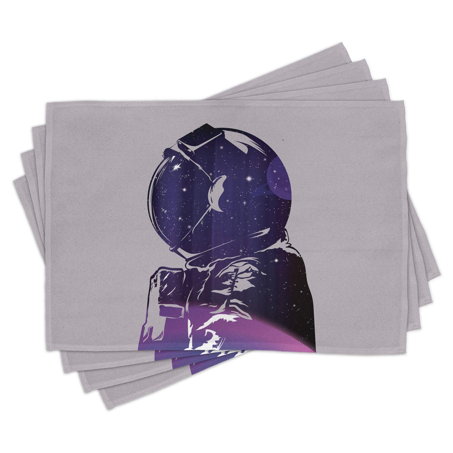 Ambesonne Outer Space Place Mats Set of 4 - Astronaut & Star Clusters Cosmic Design, Washable Fabric Table Mats for Dining Room & Kitchen Decor in Pink & Purple | Perfect for Sci-Fi Themed Parties & Modern Home Decor