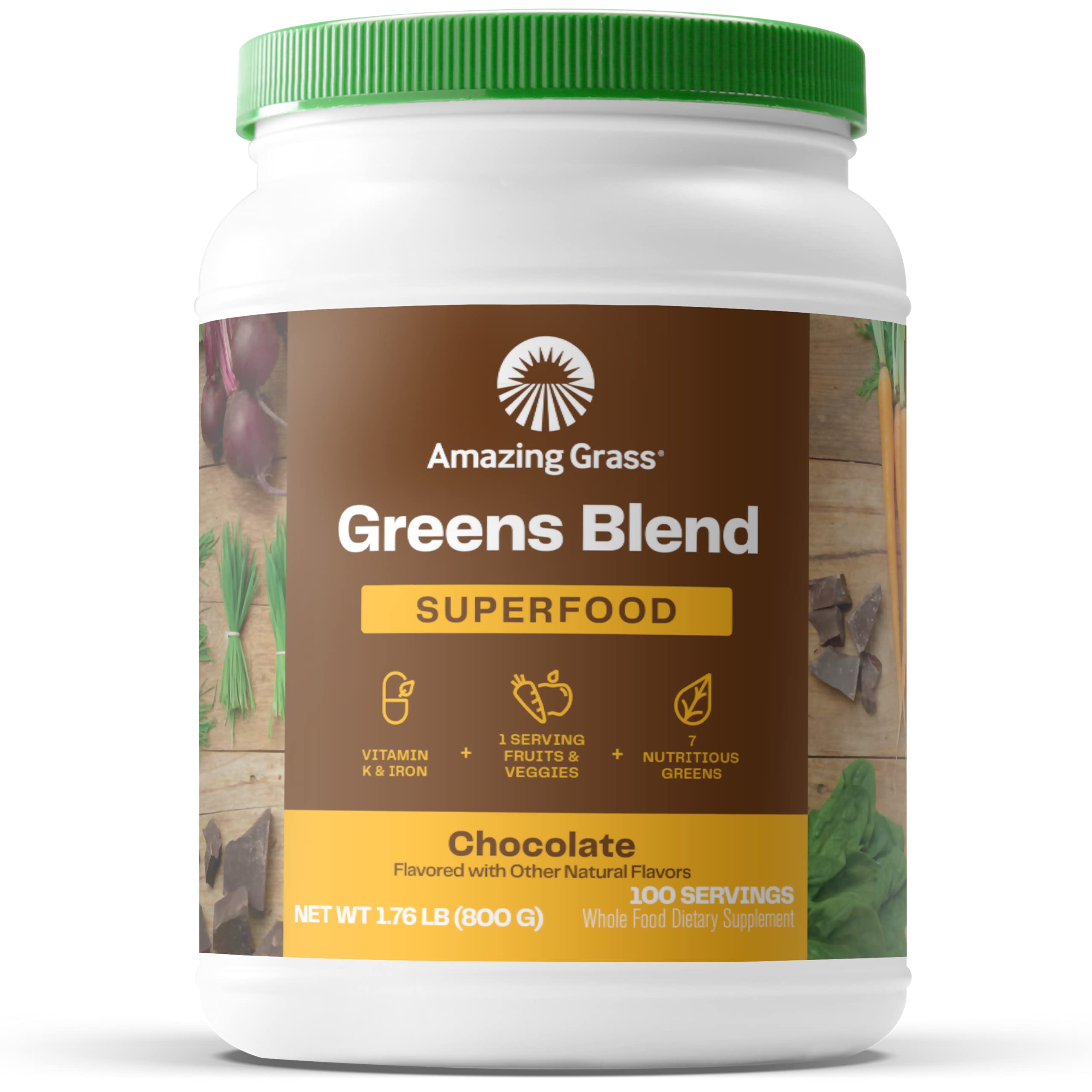 Organic Greens Superfood Powder with Digestive Enzymes & Probiotics - Spirulina, Chlorella, Beet Root - Chocolate Flavor (100 Servings) | Boost Energy, Detox & Digestion - Perfect for Smoothies, Juices & Daily Wellness Routine