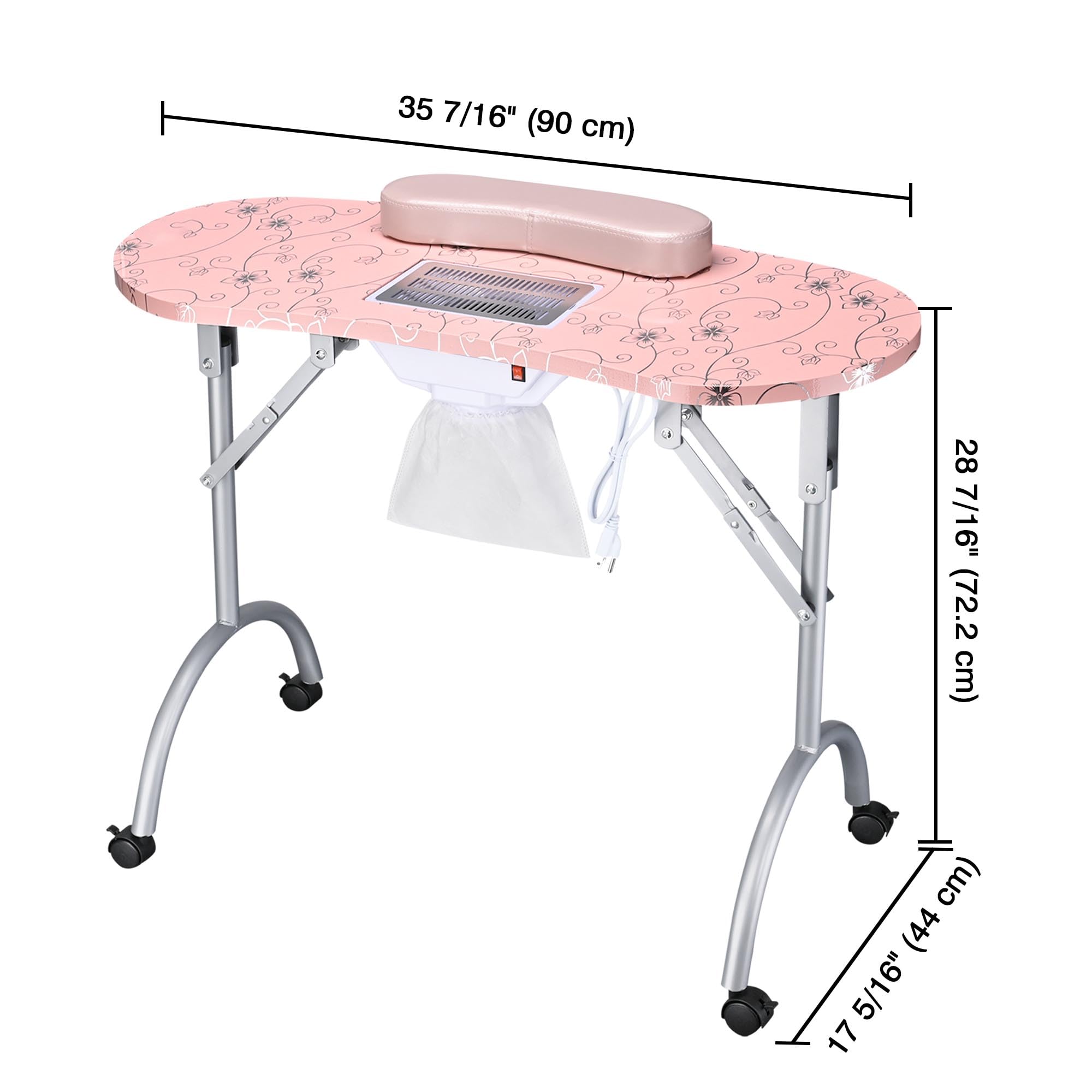 BYOOTIQUE 4-in-1 Rolling Makeup Case with Folding Manicure Table - Mermaid Pink | Portable Beauty Station for Salon Professionals & Home Use | Perfect for Nail Artists, Makeup Artists & Mobile Beauty Services