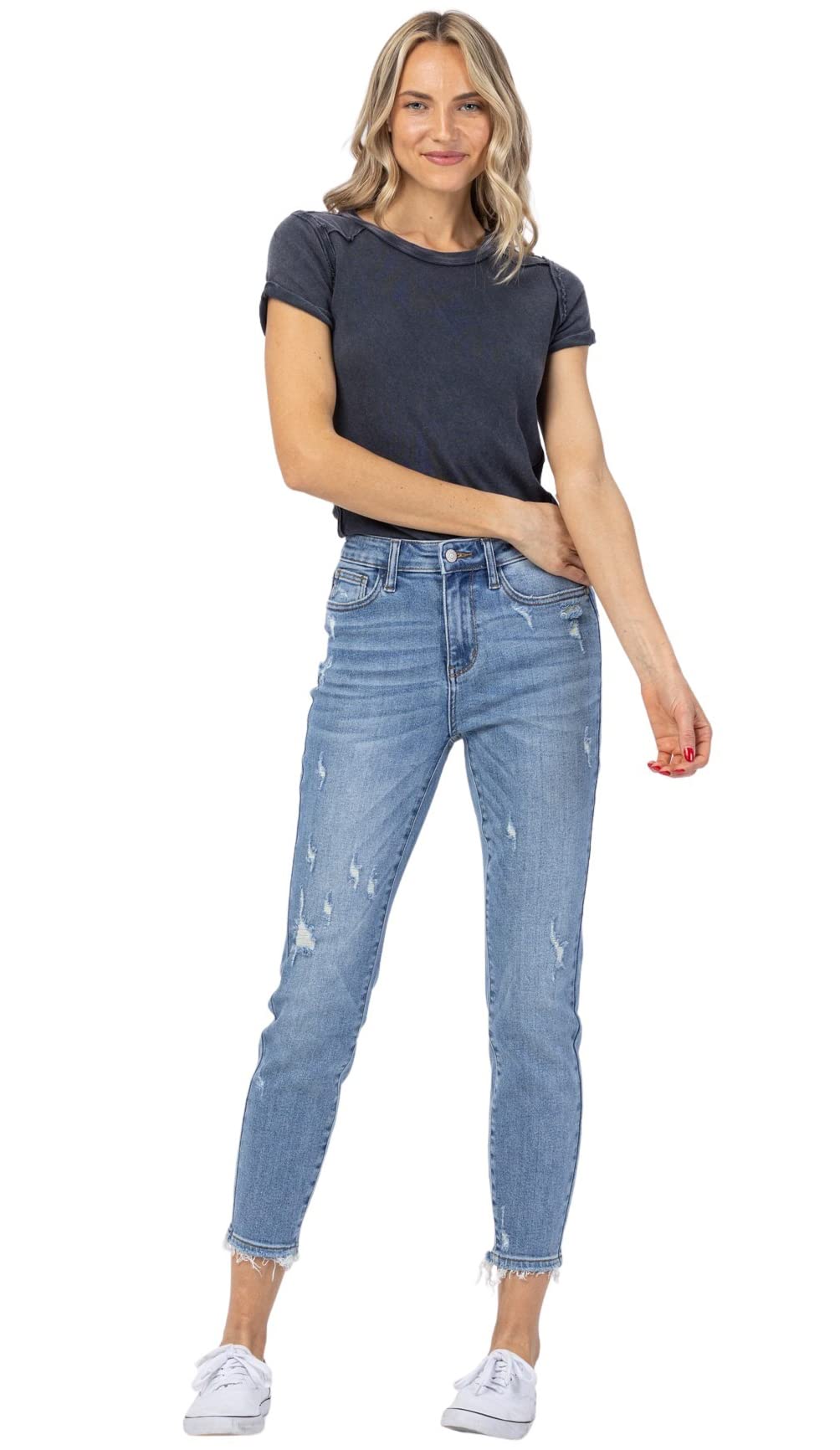 Judy Blue Women's High Rise Mineral Wash Relaxed Fit Jeans - Comfortable Stretch Denim Pants for Casual Wear, Work & Everyday Outfits