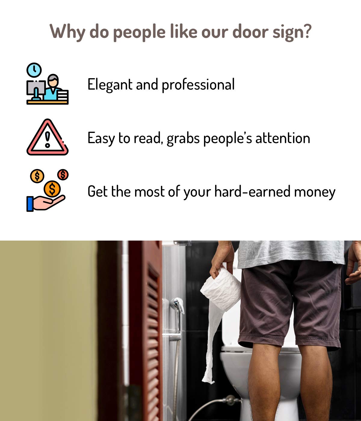 Funny Bathroom Occupied Sign - 2 Pack PVC Plastic for Doors - Home & Office Use