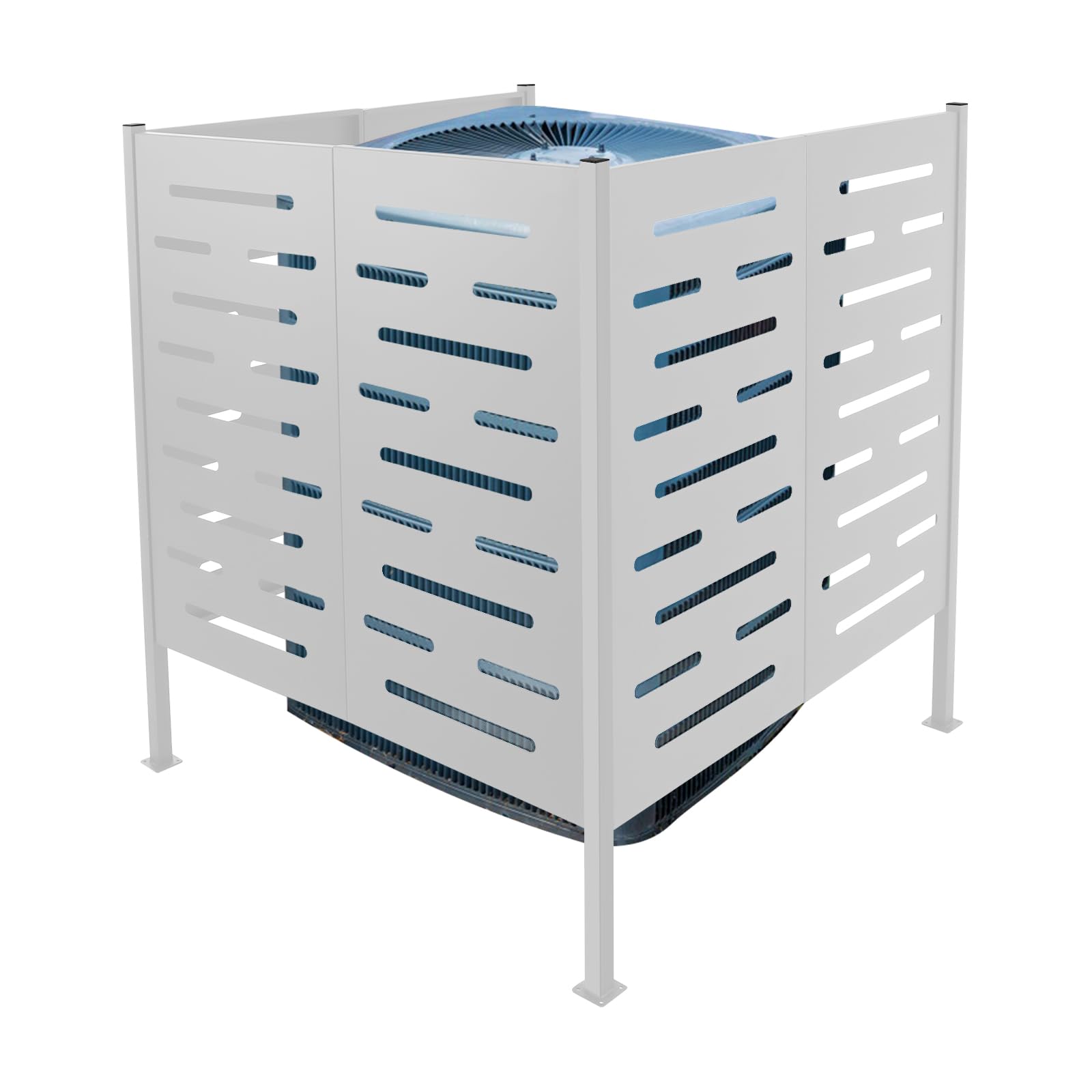 White Iron AC Privacy Screen Fence Panel - Outdoor Air Conditioner Cover & Enclosure to Hide AC Unit - Durable Weatherproof Equipment for Backyard, Patio & Garden Privacy