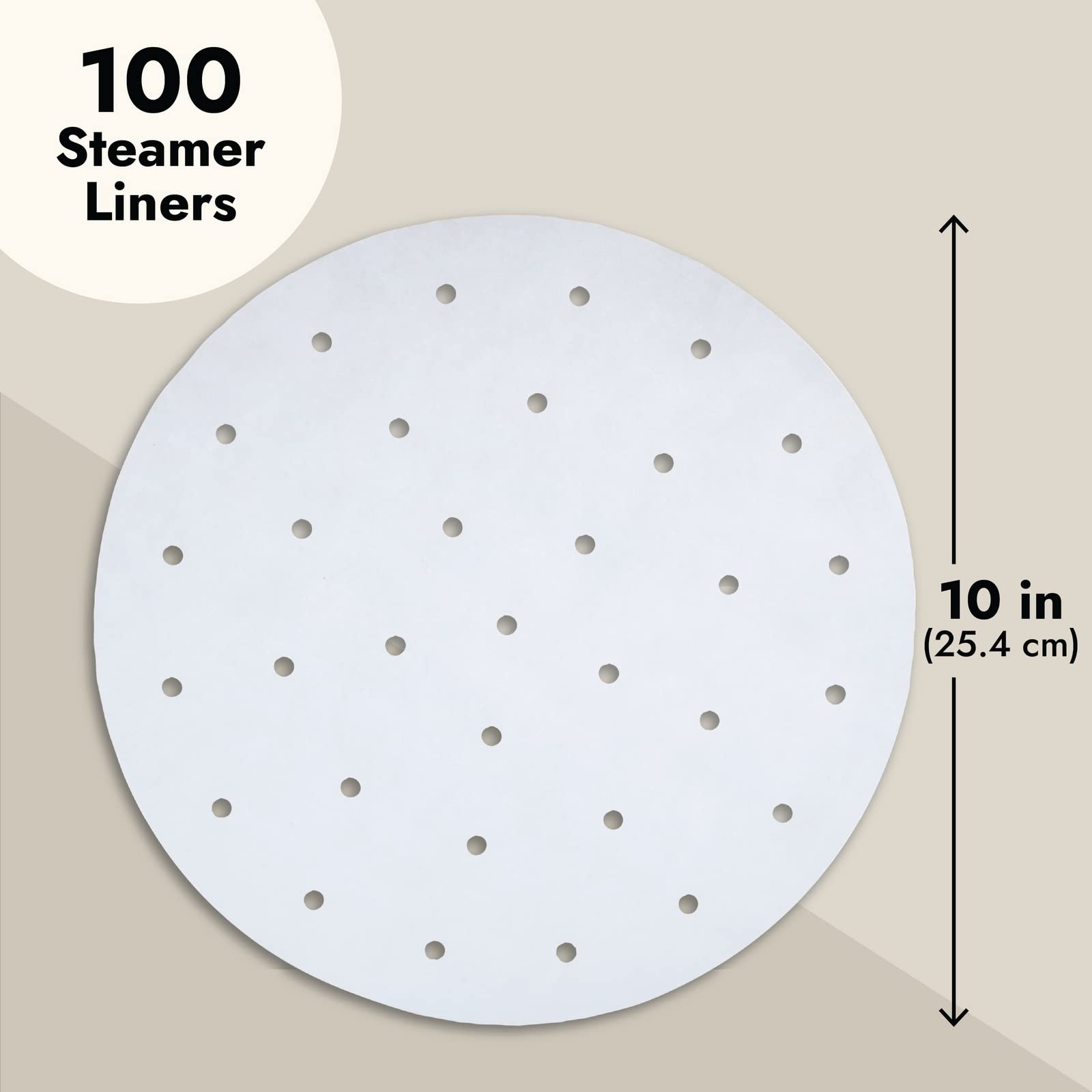 100 Pack Juvale 10-Inch Perforated Air Fryer Liners - Reusable Non-Stick Baking Sheets for Air Fryer Basket, Dumpling Steamer & Bamboo Steamer - Perfect for Frying, Steaming & Baking (White)