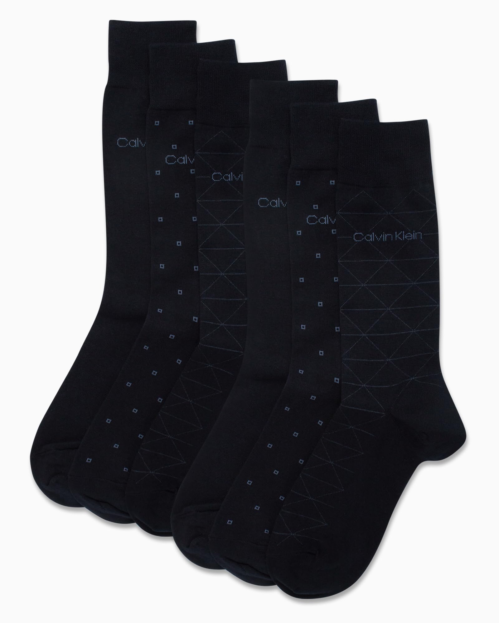 Calvin Klein Men's Dress Socks 6-Pack - Soft Cotton Blend Crew Socks for Business & Formal Wear - Comfortable Pull-On Closure (Sizes 7-12) | Perfect for Office, Weddings & Professional Occasions