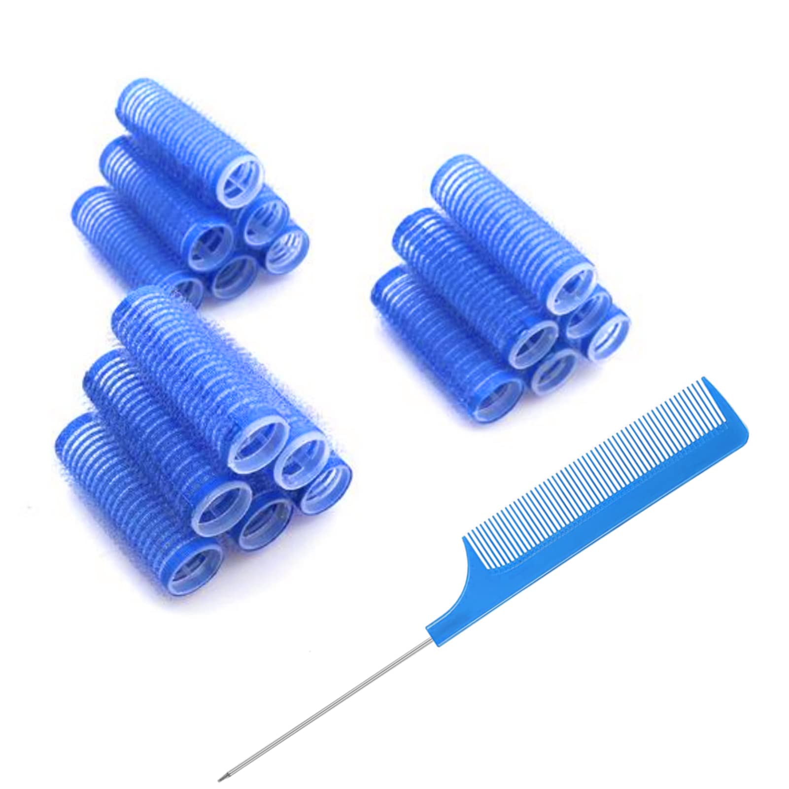 18PCS Self-Grip Heatless Hair Rollers for Women - Salon Quality DIY Curly Hairstyle Tools with Rat Tail Comb (0.8 x 2.4 Inch) - Perfect for Medium & Short Hair Styling at Home or Salon