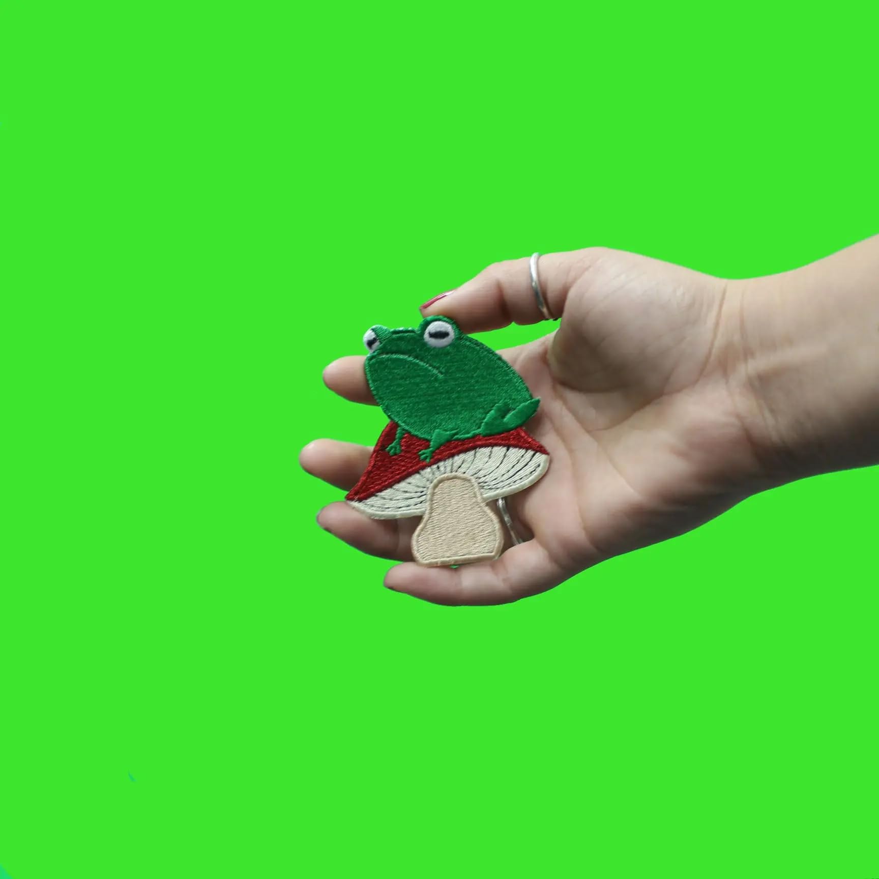 Cute Frog on Mushroom Embroidered Iron On Patch for DIY Clothing, Hats, Bags - Fun Sewing Applique for Kids & Adults