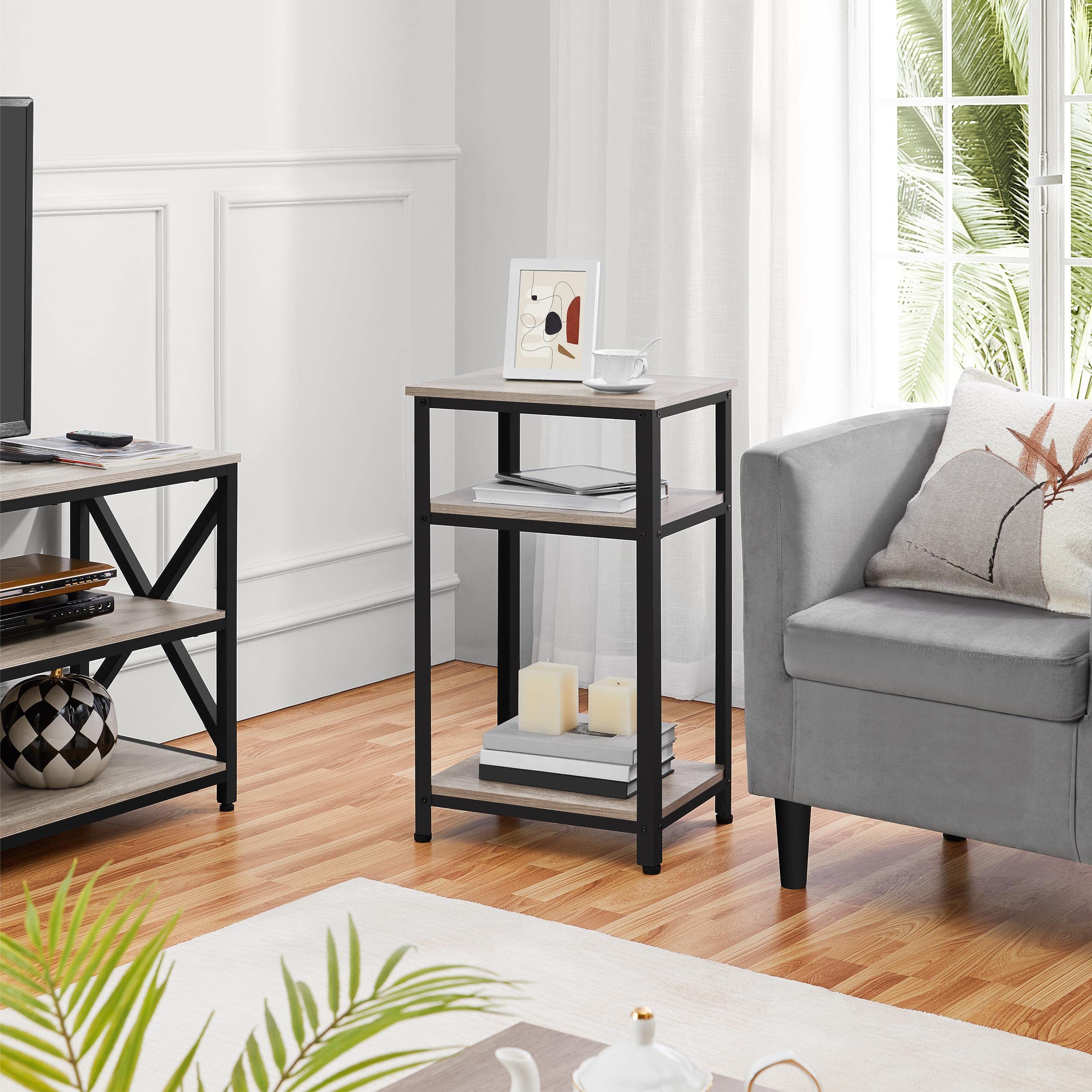Yaheetech 30 Inch Tall 3-Tier End Table with Sturdy Wooden Shelves & Metal Frame - Small Side Table for Living Room, Office, Bedroom, Dorm - Space Saving Furniture in Gray (Perfect for Small Spaces & Home Decor)