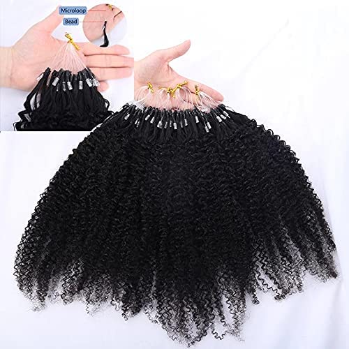 Mongolian Afro Kinky Curly Human Hair Extensions - 100 Strands Micro Loop Hair Weave for Black Women (26inch, Jet Black #1) | Perfect for Protective Styles, Braids, and Natural Hair Volume Boost