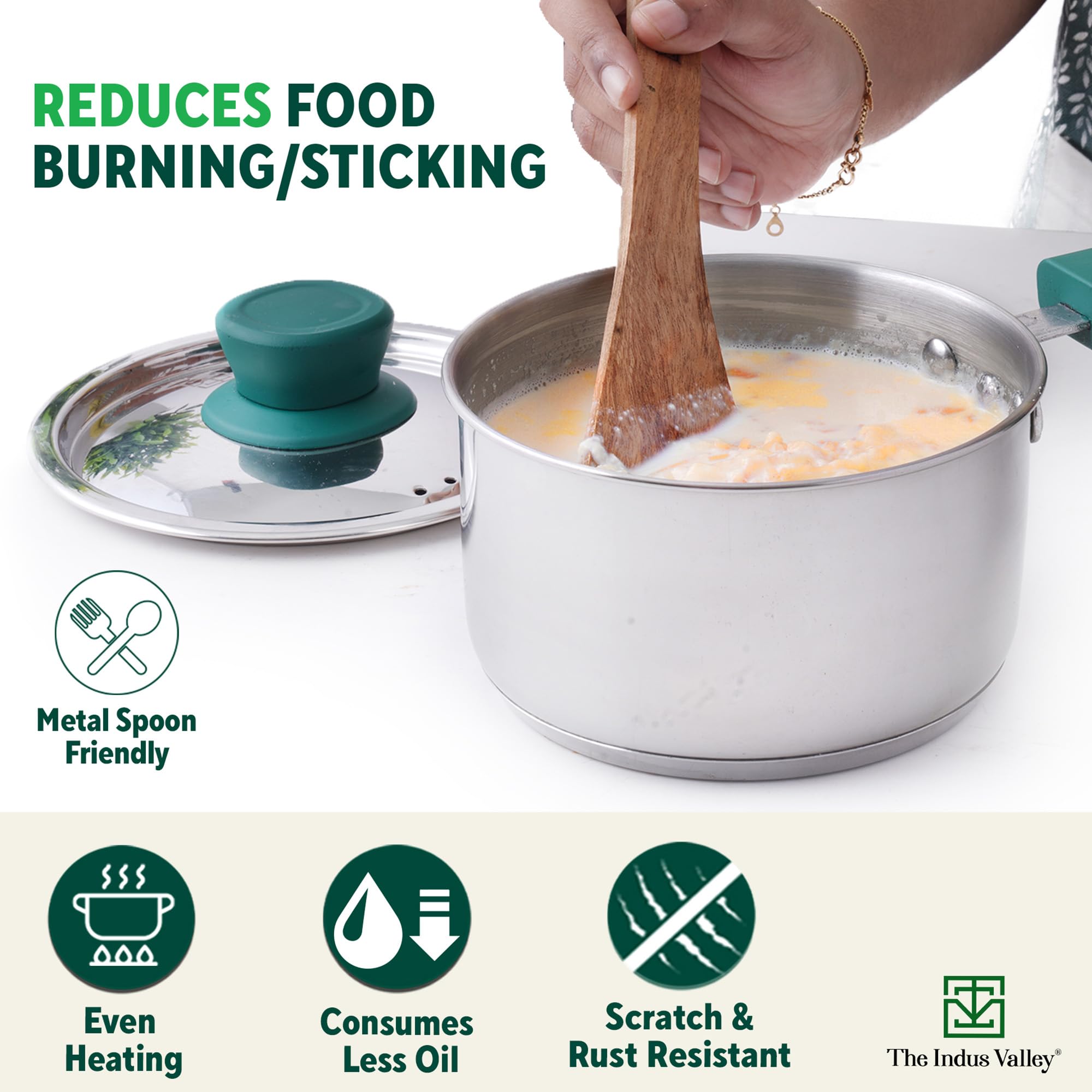 Premium Stainless Steel Saucepan with Lid - 1L Capacity, 5.9 Inch Induction Compatible Tea Pan - 3-Layer Thick Bottom for Even Heating | Perfect for Making Chai, Heating Milk, or Cooking Small Portions | 100% Non-Toxic & Dishwasher Safe