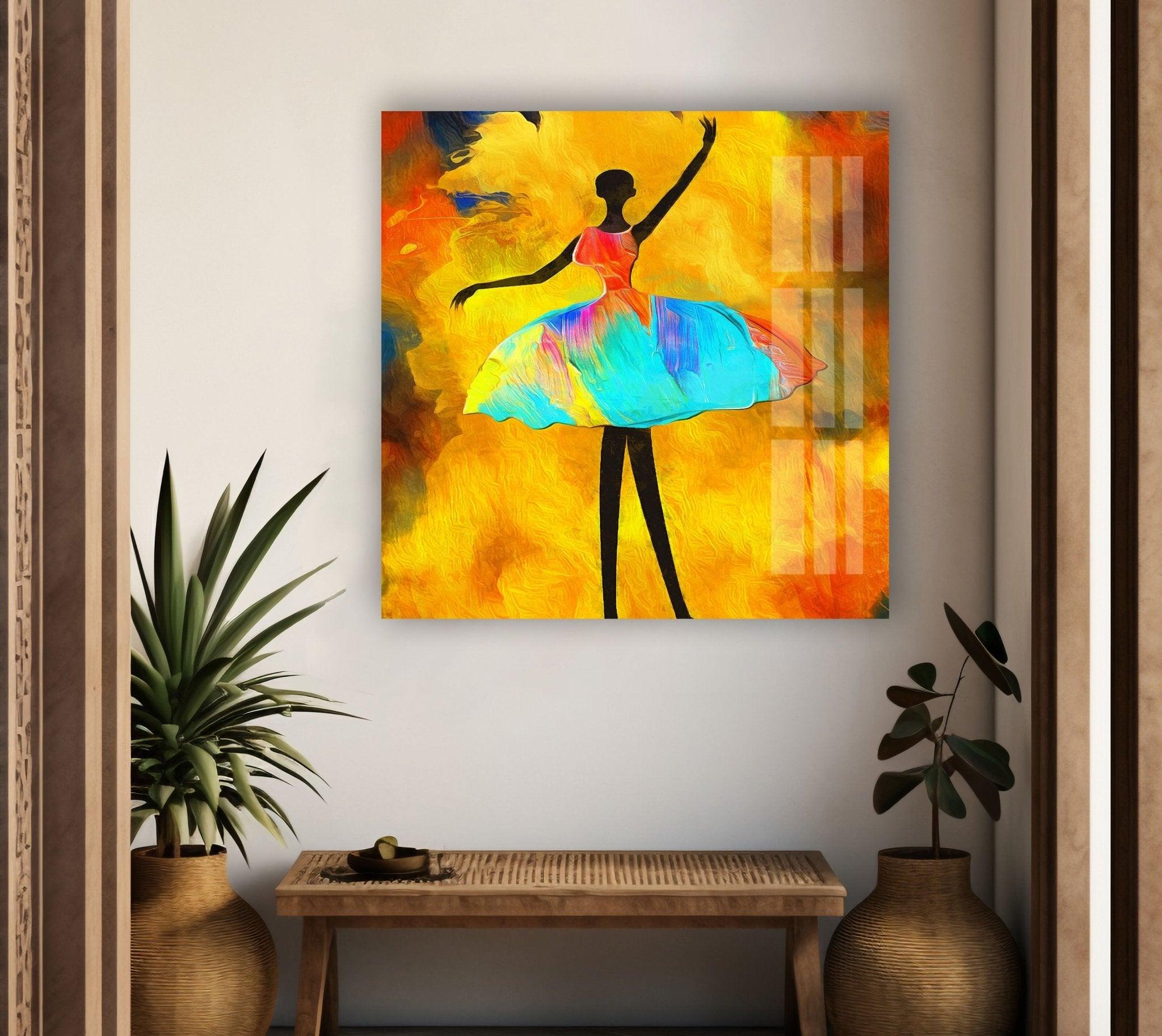 Elegant Ballerina Painting Glass Wall Art - Handmade Ballet Dancer Decor for Living Room, Bedroom & Office - Perfect Gift for Dance Lovers