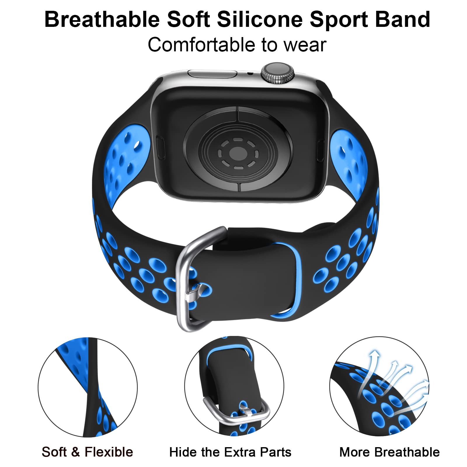 Lerobo 3 Pack Soft Silicone Sport Bands for Apple Watch 40mm 38mm 41mm 45mm 44mm 42mm - Breathable Replacement Straps Compatible with iWatch SE Series 10 9 8 7 6 5 4 3 2 1 - Perfect for Workouts, Running & Everyday Wear for Men & Women