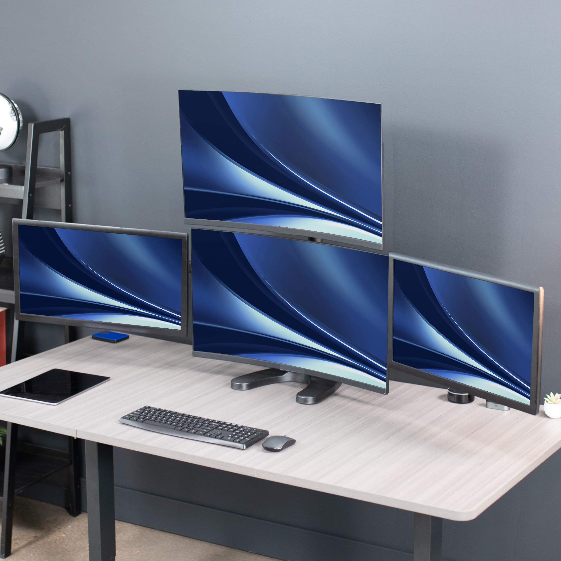 VIVO Steel Quad Monitor Stand for 13 to 32 Inch LED LCD Screens - Heavy Duty Freestanding Mount with 3+1 Fully Adjustable Arms, Holds 4 Computer Monitors STAND-V104F - Perfect for Multi-Screen Gaming, Office Workstations & Trading Setups