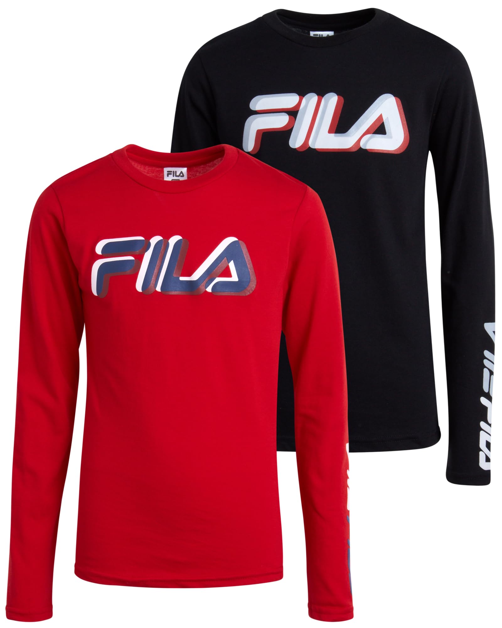 Fila Boys' 2 Pack Athletic Performance Long Sleeve T-Shirt - Youth Activewear Tee for Boys (S-XL) - Perfect for Sports, Gym & Everyday Wear