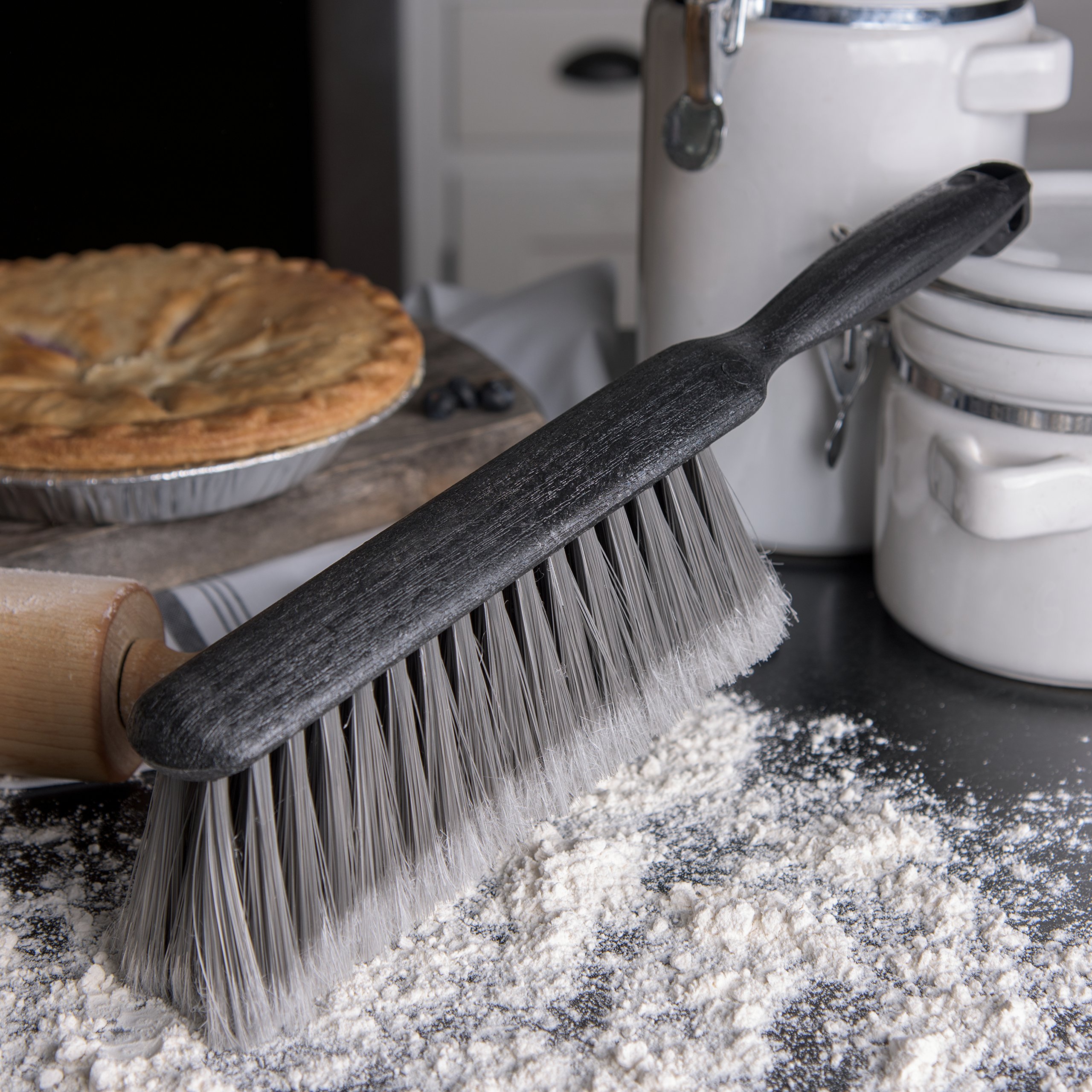 SPARTA Flo-Pac Counter Brush - 8 Inch Gray Bench & Dustpan Brush with Flagged Bristles for Kitchen Counters, Hardwood Floors & Fireplace Cleaning | Multi-Surface Cleaning Tool for Home & Commercial Use