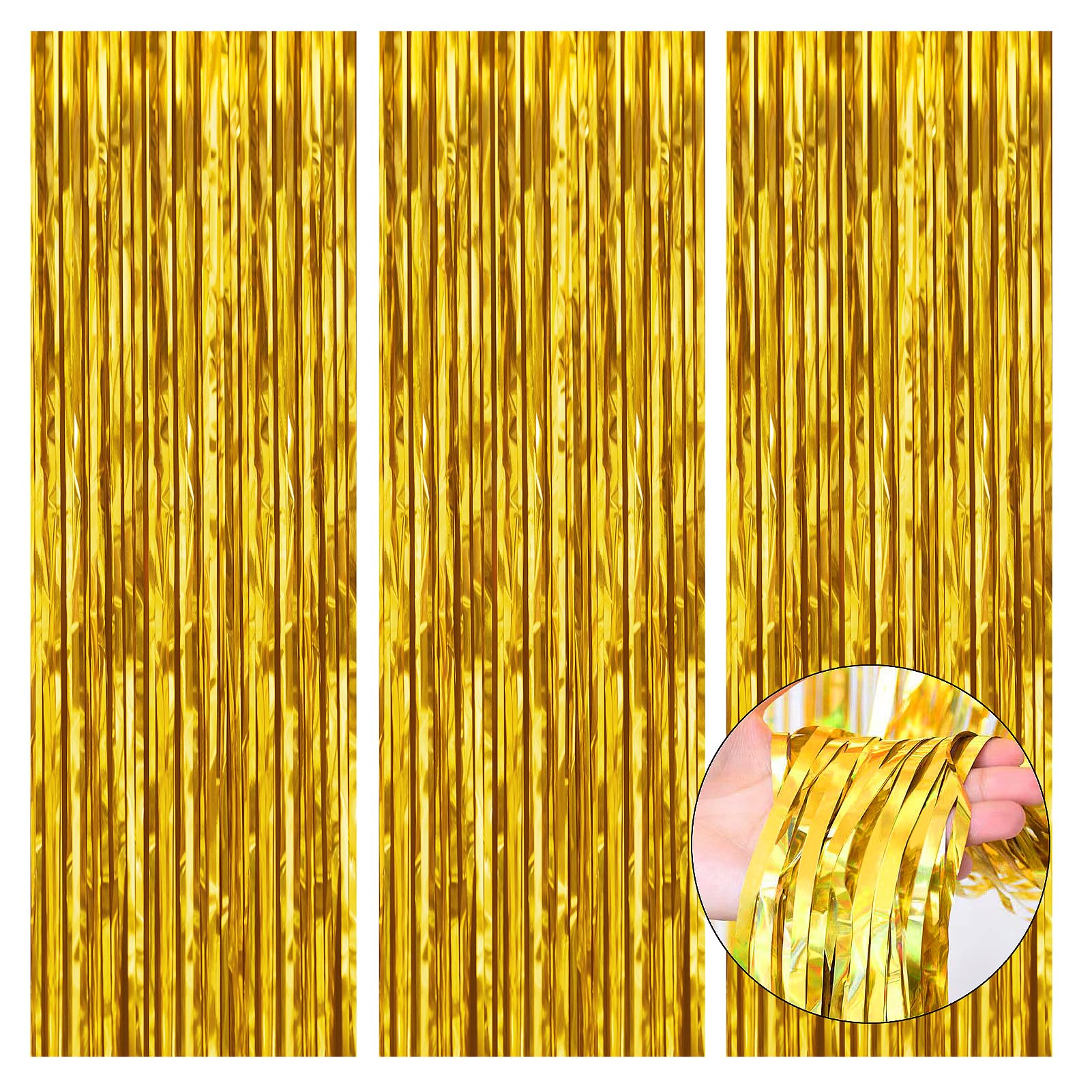 3 Pack Gold Tinsel Curtain Backdrop Decorations - 3.28 x 9.84 ft Party Backdrop for Birthday, Wedding, Graduation & Bachelor Party | Perfect for Photo Booths, Stage Decor & Event Backgrounds