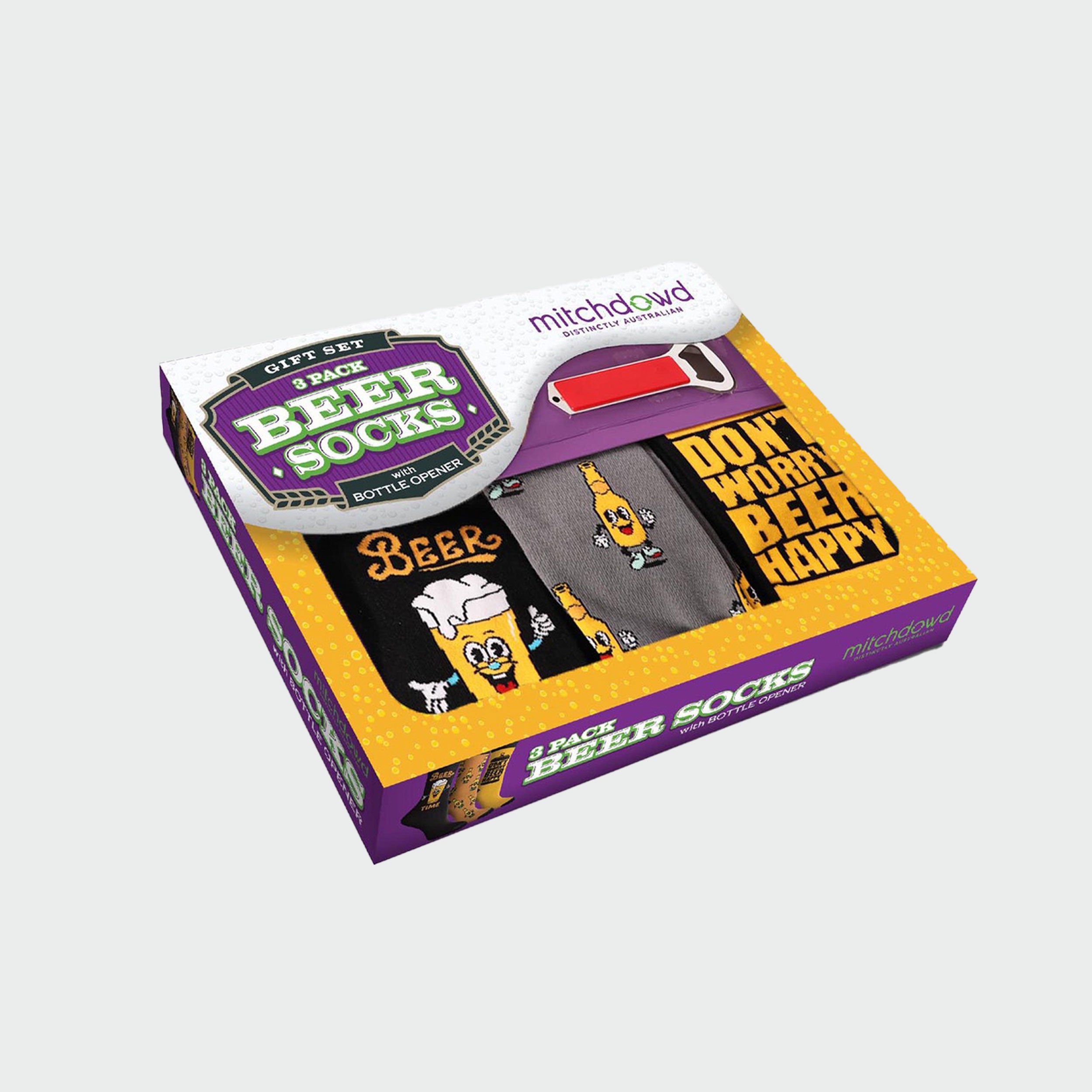 Happy Beer Themed Cotton Crew Socks for Men - 3 Pack Gift Set with Gold Accents | Perfect for Brewery Tours, Beer Lovers & Casual Wear