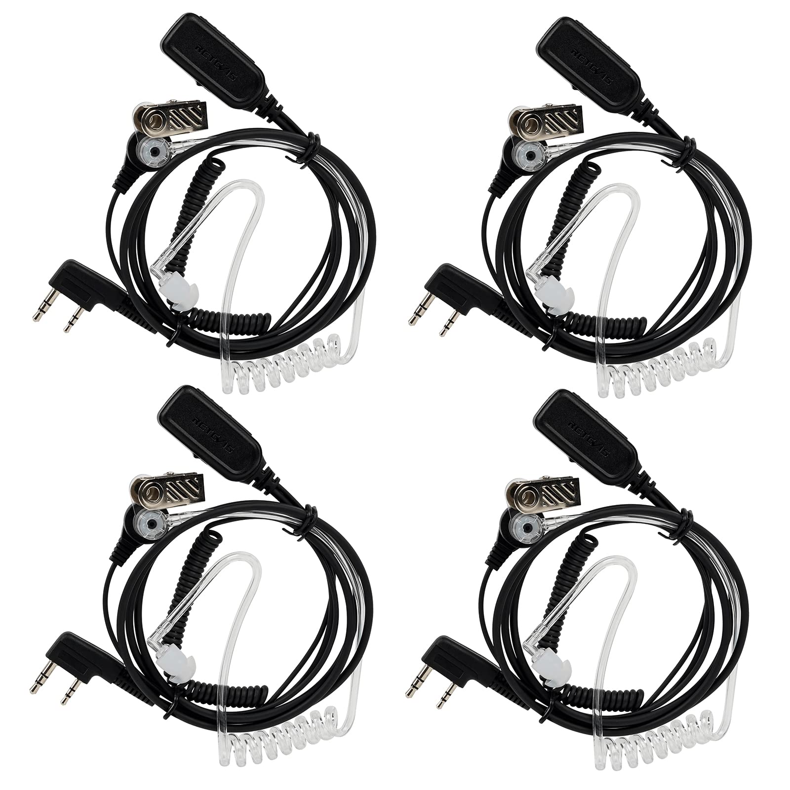 Retevis Hands-Free Walkie-Talkie Earpiece with Acoustic Tube & VOX - 2 Pin Connector - Compatible with RT22 RT68 RT21 H-777 RT86 RT27 RB45 Pxton SAMCOM Two-Way Radios - Security Radio Earpiece (4 Pack) - Ideal for Security Guards, Construction Workers & Event Staff