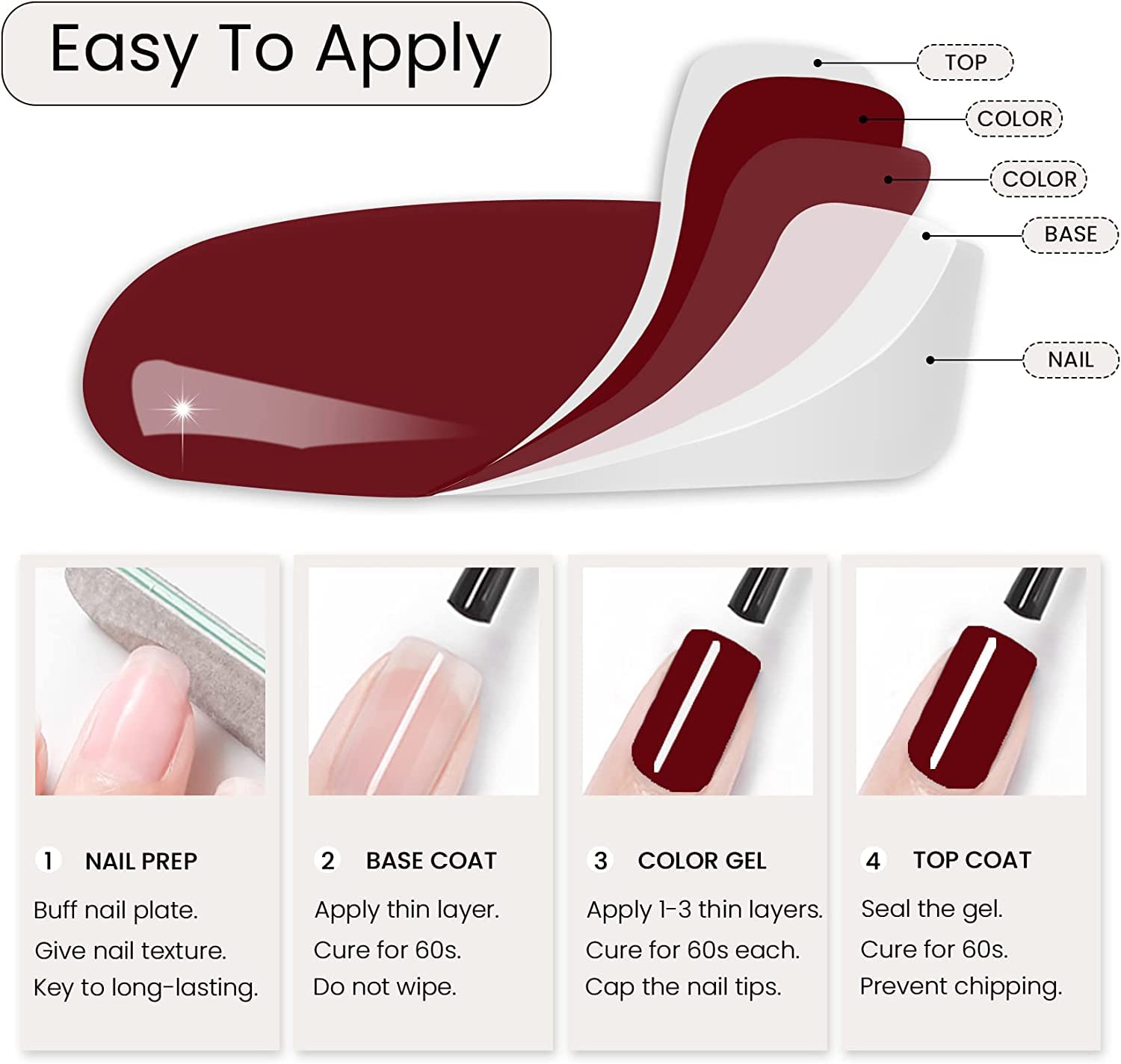 Burgundy Gel Nail Polish 15ML - Long-Lasting UV/LED Soak Off for Home Manicure & Nail Art - Perfect Women's Gift for Parties & Weddings