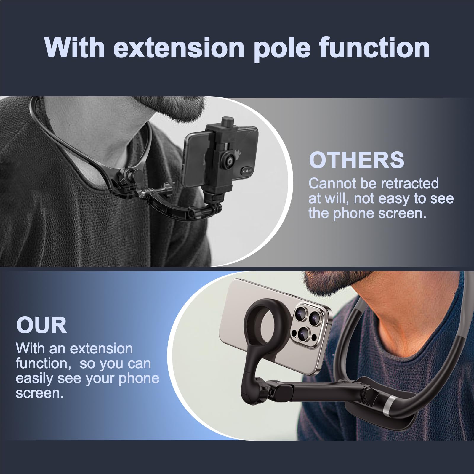 Magnetic Neck Mount for Phone - Hands-Free POV/Vlog Selfie Holder, Adjustable Chest Stand Strap Compatible with iPhone & Smartphones (Black) - Perfect for Travel Vlogging, Cooking, Workouts & Outdoor Activities