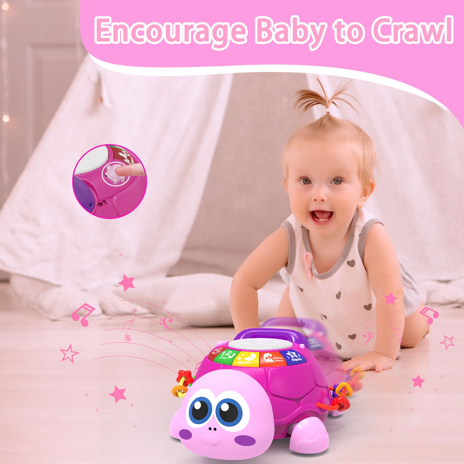 Musical Turtle Baby Toy - Light-Up Crawling Toy for 6-12 Months | Easter & Birthday Gift for Girls