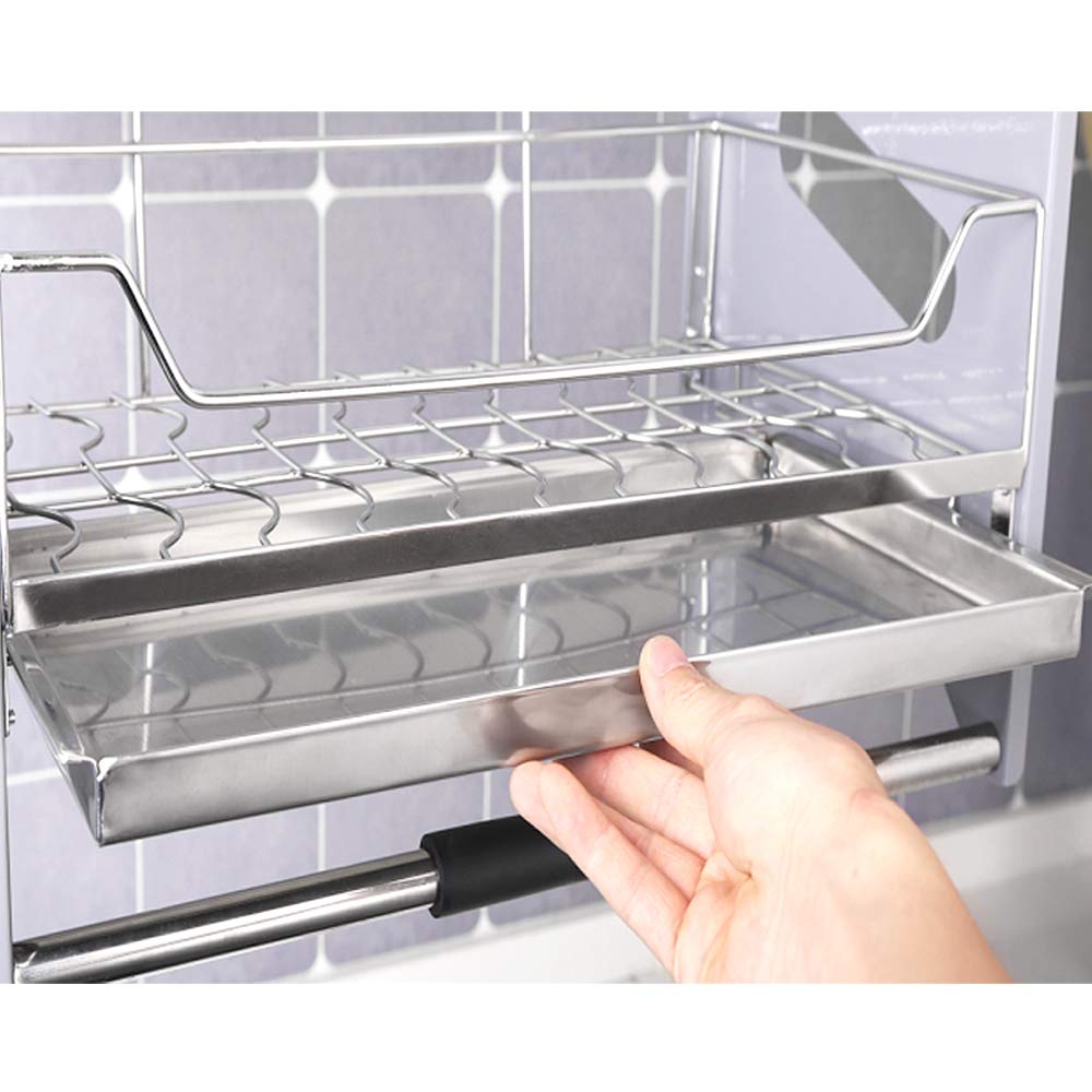 304 Stainless Steel Pull-Down Cabinet Lift Basket with Damping - Kitchen Storage Organizer for Spices, Utensils & Small Appliances | Space-Saving Under Cabinet Rack for Easy Access