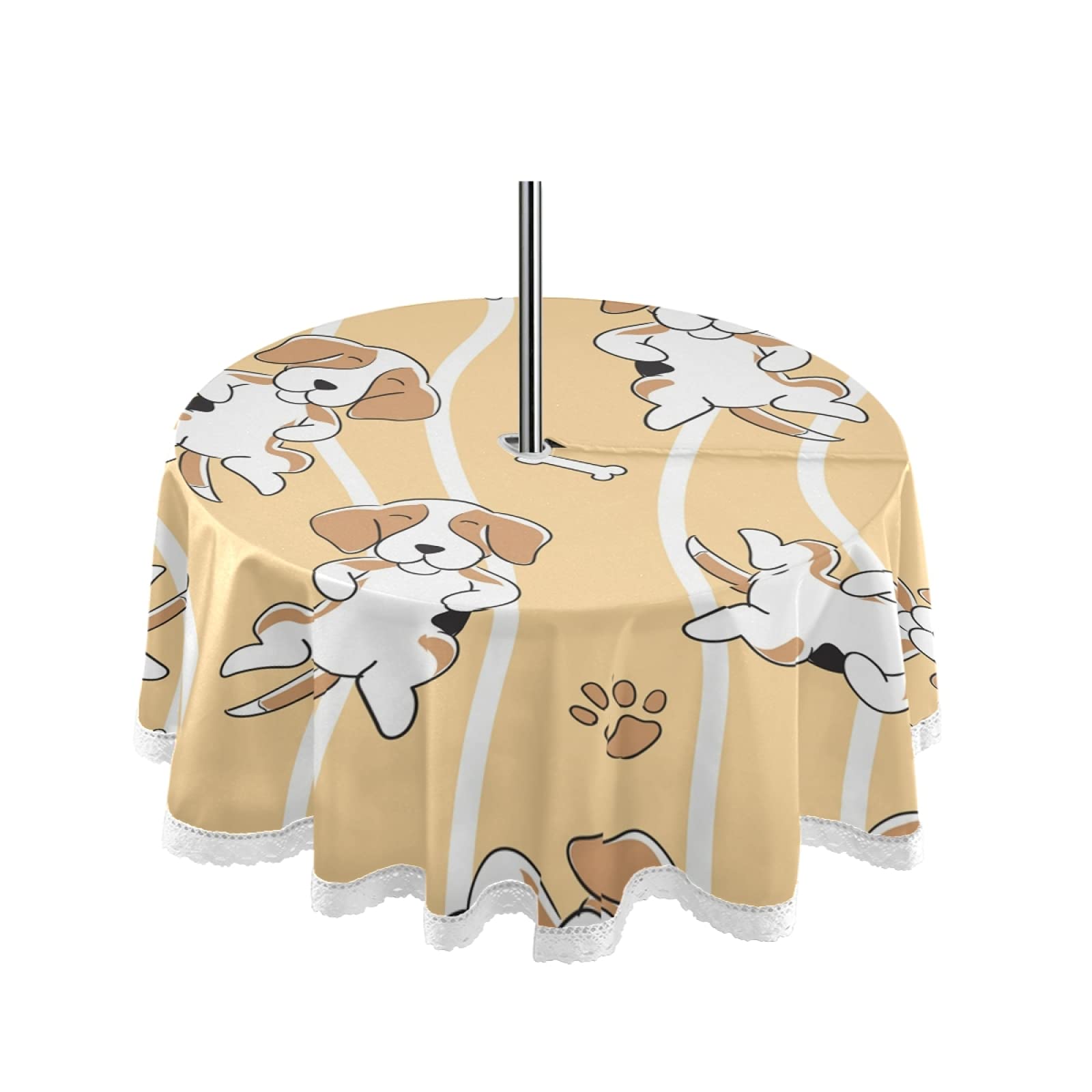 Beagle Cute Bones Outdoor Tablecloth with Umbrella Hole & Zipper - Waterproof Picnic Table Cover for Spring Summer, Machine Washable - Perfect for Restaurant Patio, BBQs, Parties & Home Decor