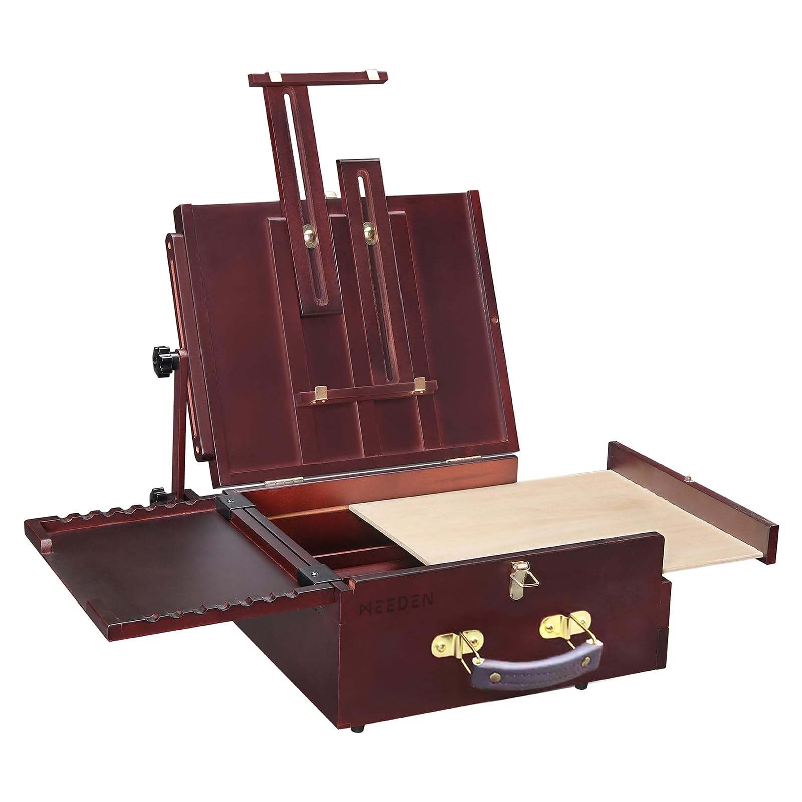 MEEDEN Pochade Box - Premium Beech Wood Tabletop Portable Easel for Painting Canvas | French Style Artist Easel for Adults | Perfect for Outdoor Travel, Plein Air & Studio Painting - Walnut Finish
