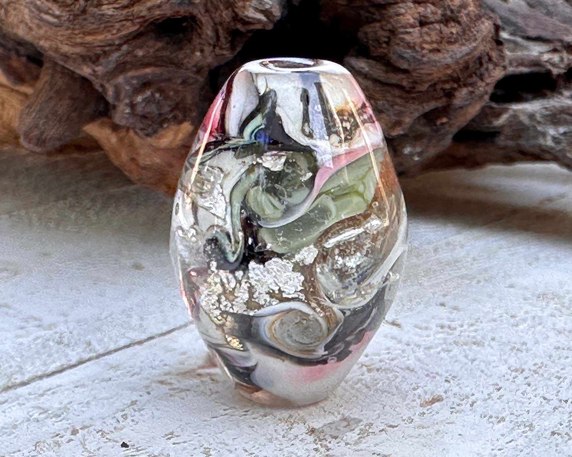 Handmade Silver Petal Organic Lampwork Glass Focal Bead for Jewelry Making - DIY Necklace, Bracelet, Earrings Craft Supplies - Perfect for Boho, Wedding & Gift Jewelry Designs