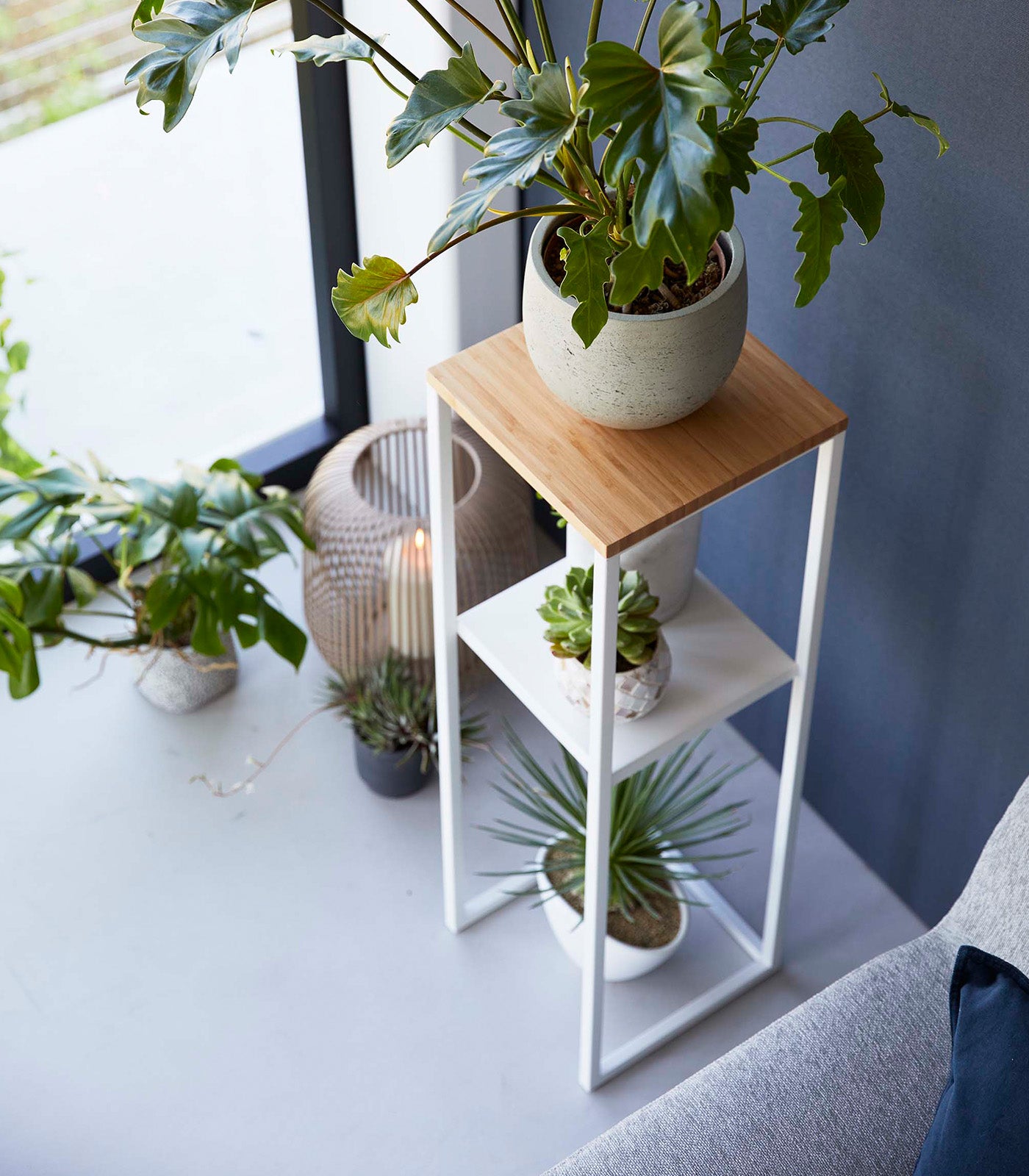 Two Tier Display & Storage Shelf - 31.5 Inch Height Steel and Wood Organizer for Kitchen, Bathroom, or Office Organization