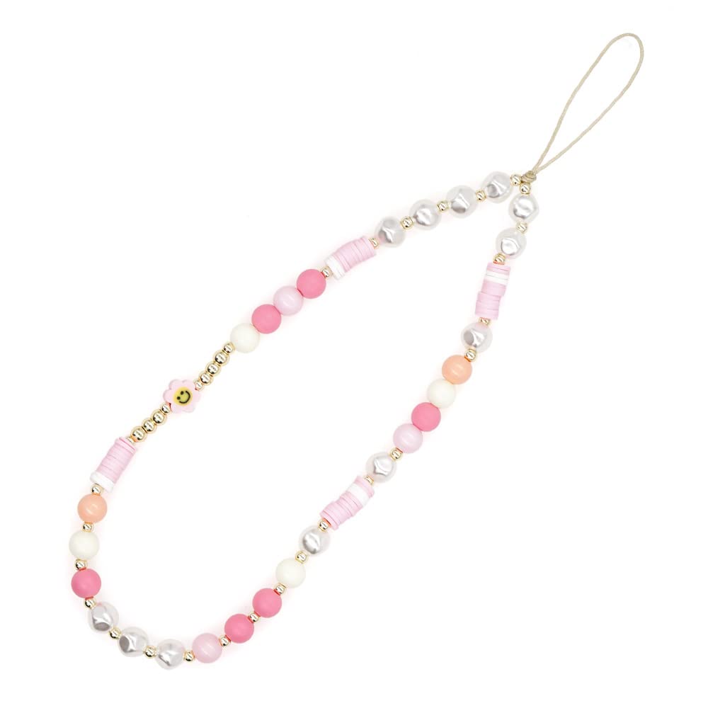Cute Beaded Phone Lanyard Wrist Strap - Kawaii Smiley Face Rainbow Pearl Bracelet Keychain for Women | Anti-Lost Phone Accessory & Decoration | Perfect for Work, Travel, and Everyday Use