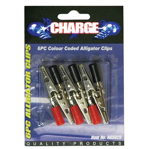 5Amp Alligator Test Clips Set of 6 (RG5025) - Heavy Duty Electrical Testing Clips for Automotive, DIY Electronics & Battery Charging - Perfect for Mechanics, Engineers & Hobbyists