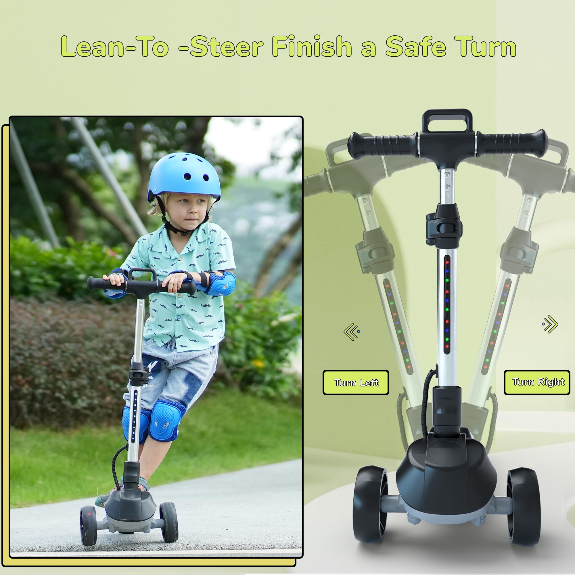 iScooter ik2 Electric Scooter for Kids Ages 3-8 - Bluetooth Speaker, LED Light Wheels, Adjustable Height, Foldable Design - Perfect for Commuting to School, Park Rides & Neighborhood Fun