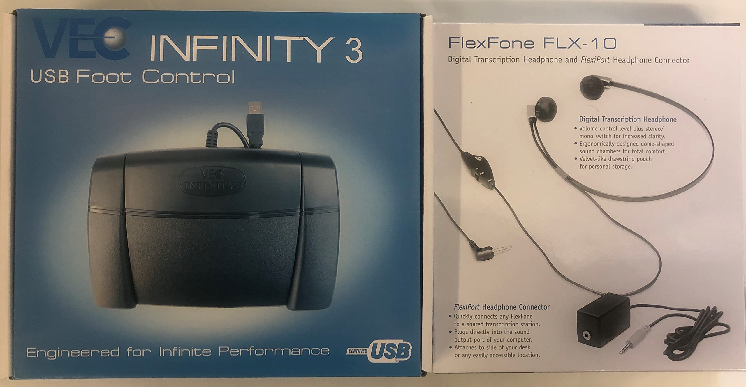 Express Scribe Transcription Kit - Professional Transcription Software with Heavy Duty Infinity IN-USB-3 Foot Pedal & Spectra FLX-10 Headset - 16GB USB Memory - Ideal for Medical, Legal & Academic Transcriptions