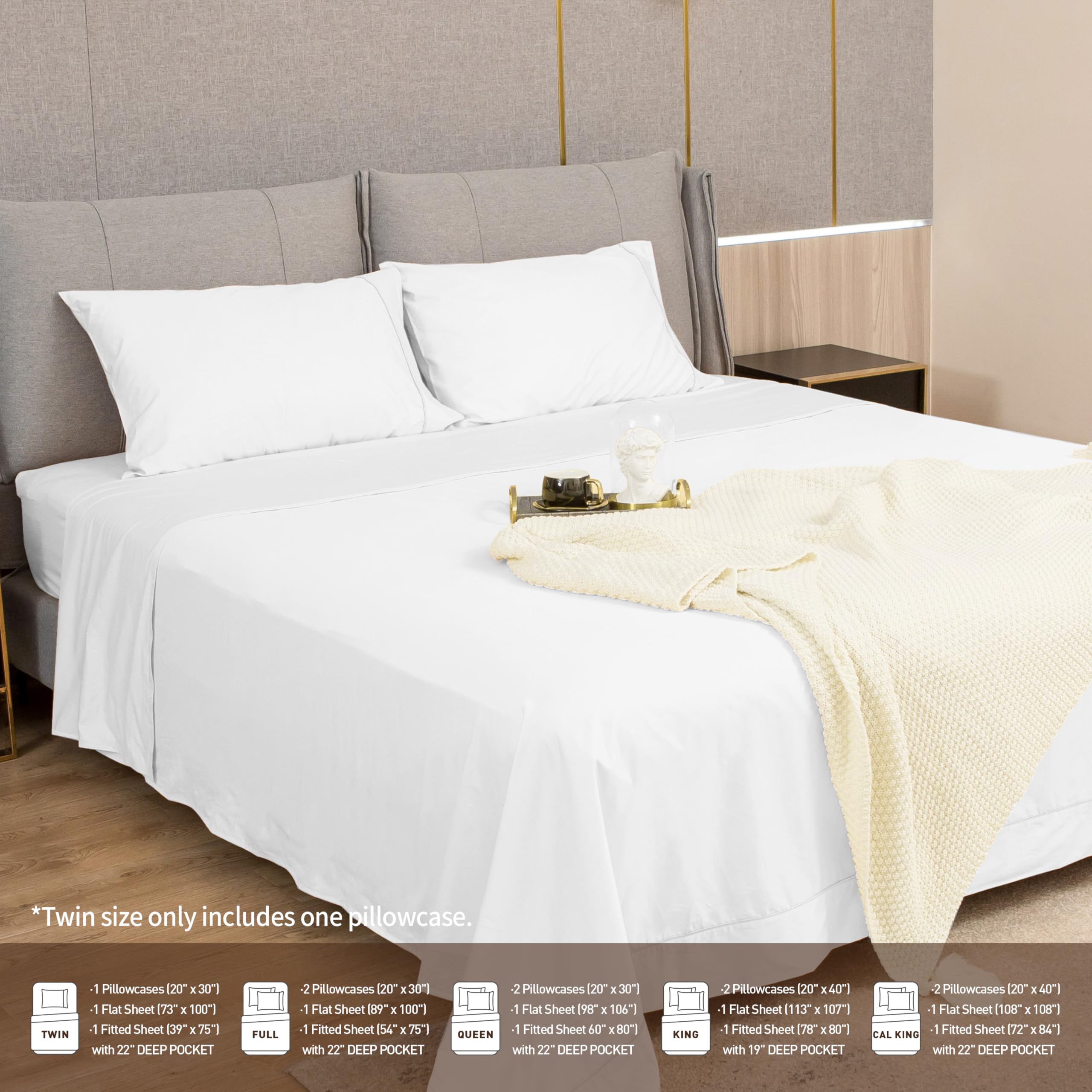 Sunflower Cotton Queen Sheet Set - 4-Piece Luxury Hotel Quality Bedding with Silver Trim Design, Deep Pocket Fits Mattress Up to 16 Inches, Soft White Queen Size Sheets for Bedroom, Guest Room & Airbnb