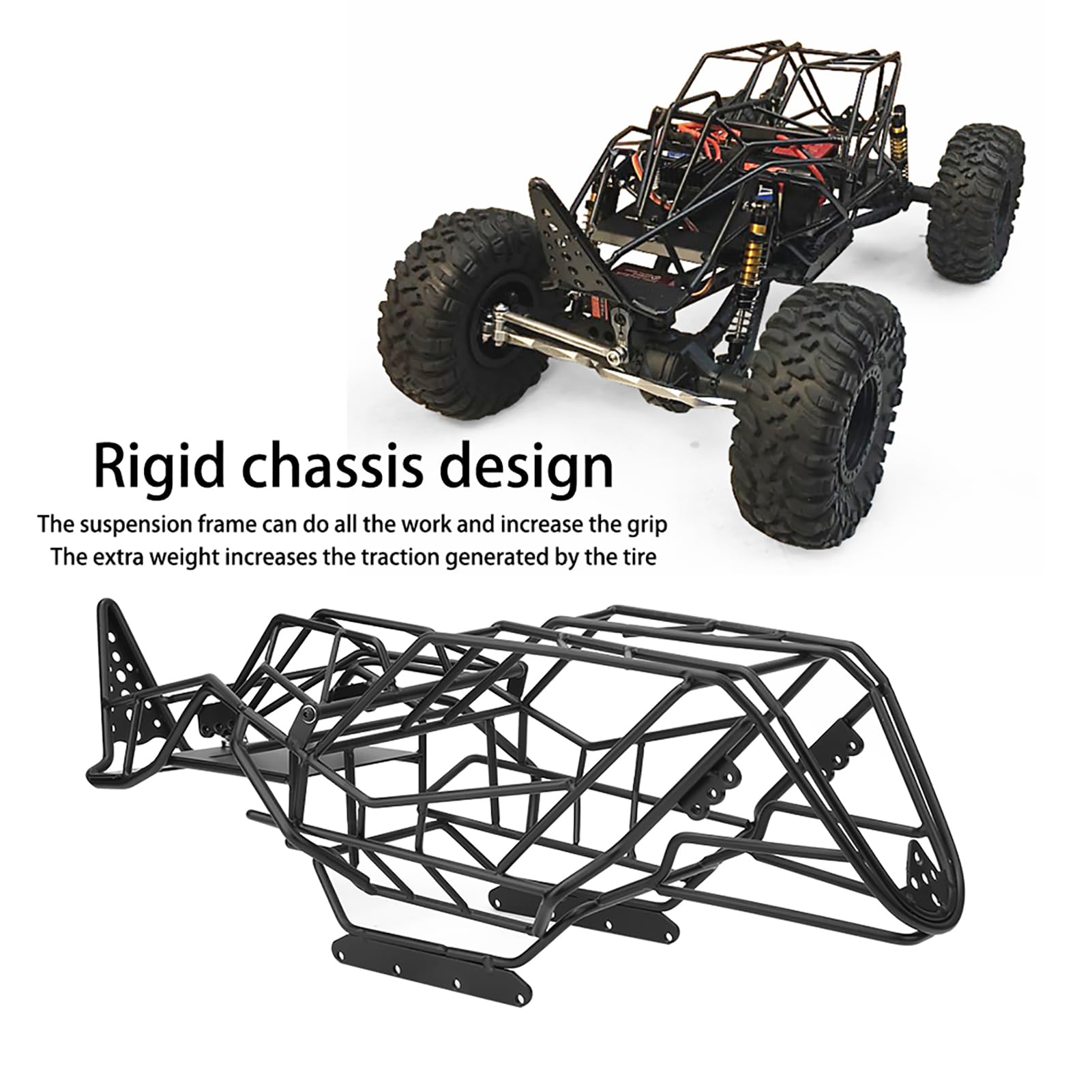 BNineteenteam Black Metal RC Car Roll Cage & Body Frame - 1/10 Scale Welded Chassis for Axial Wraith Remote Control Car Accessories | Off-Road Racing & Crawler Upgrade Parts