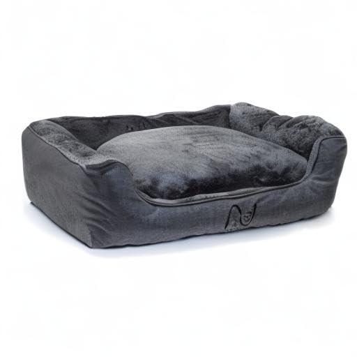 Happilax Washable Plush Dog Bed with Removable Cover - Orthopedic Bolster Pet Bed for Small to Large Dogs - Grey Rectangular Dog Pillow with Raised Edges - Perfect for Living Room, Bedroom & Crate Comfort