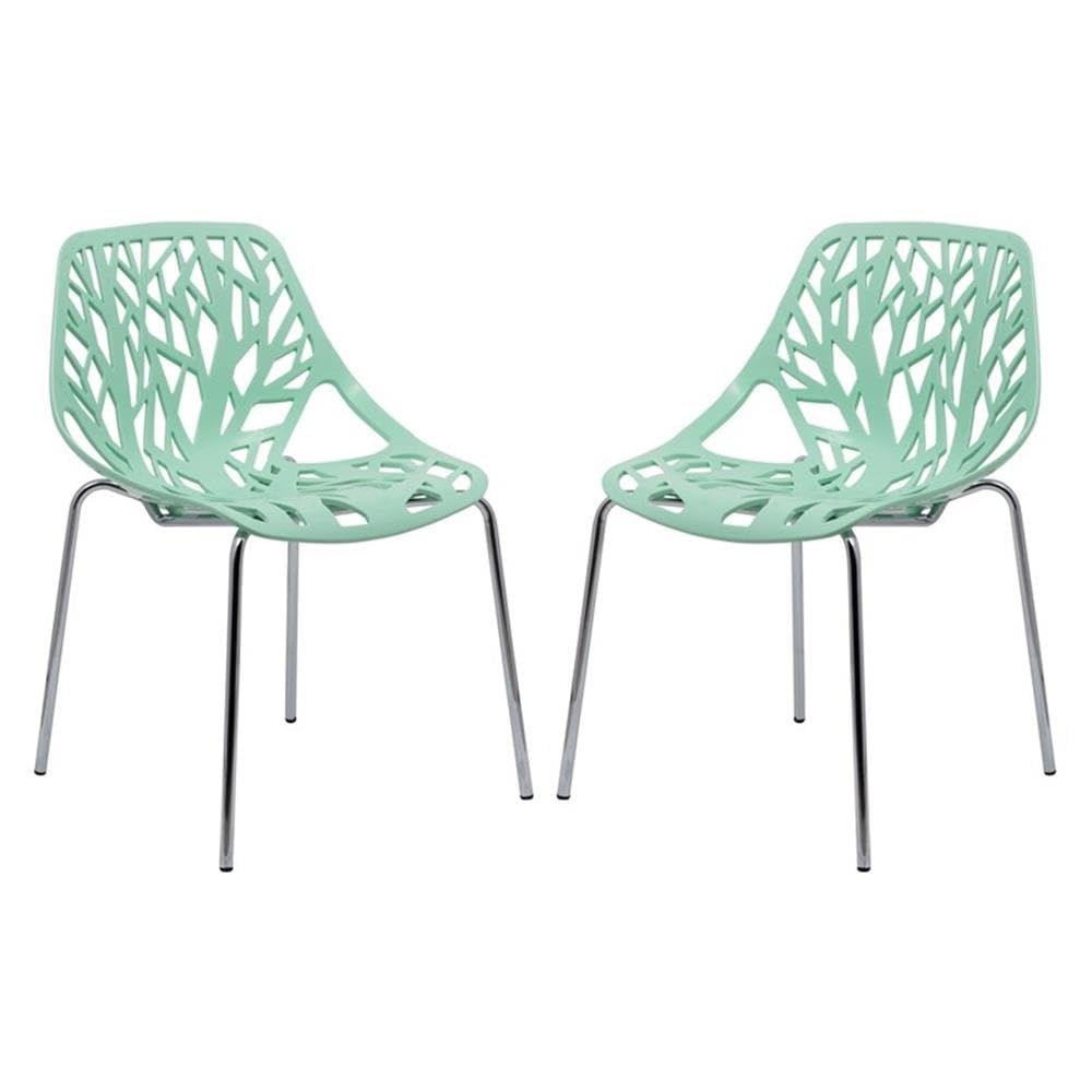 Modern Asbury Dining Chairs with Chrome Legs - Set of 2, Mint Green - Stylish Mid-Century Kitchen & Dining Room Seating for Home, Restaurant or Cafe