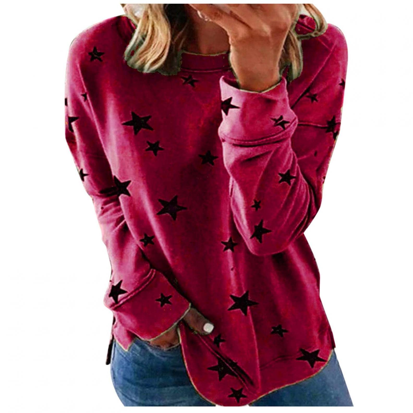 FABIURT Women's Christmas Casual Crewneck Long Sleeve Sweatshirt - Comfy Solid Color Pullover Top for Holiday Parties & Winter Outfits