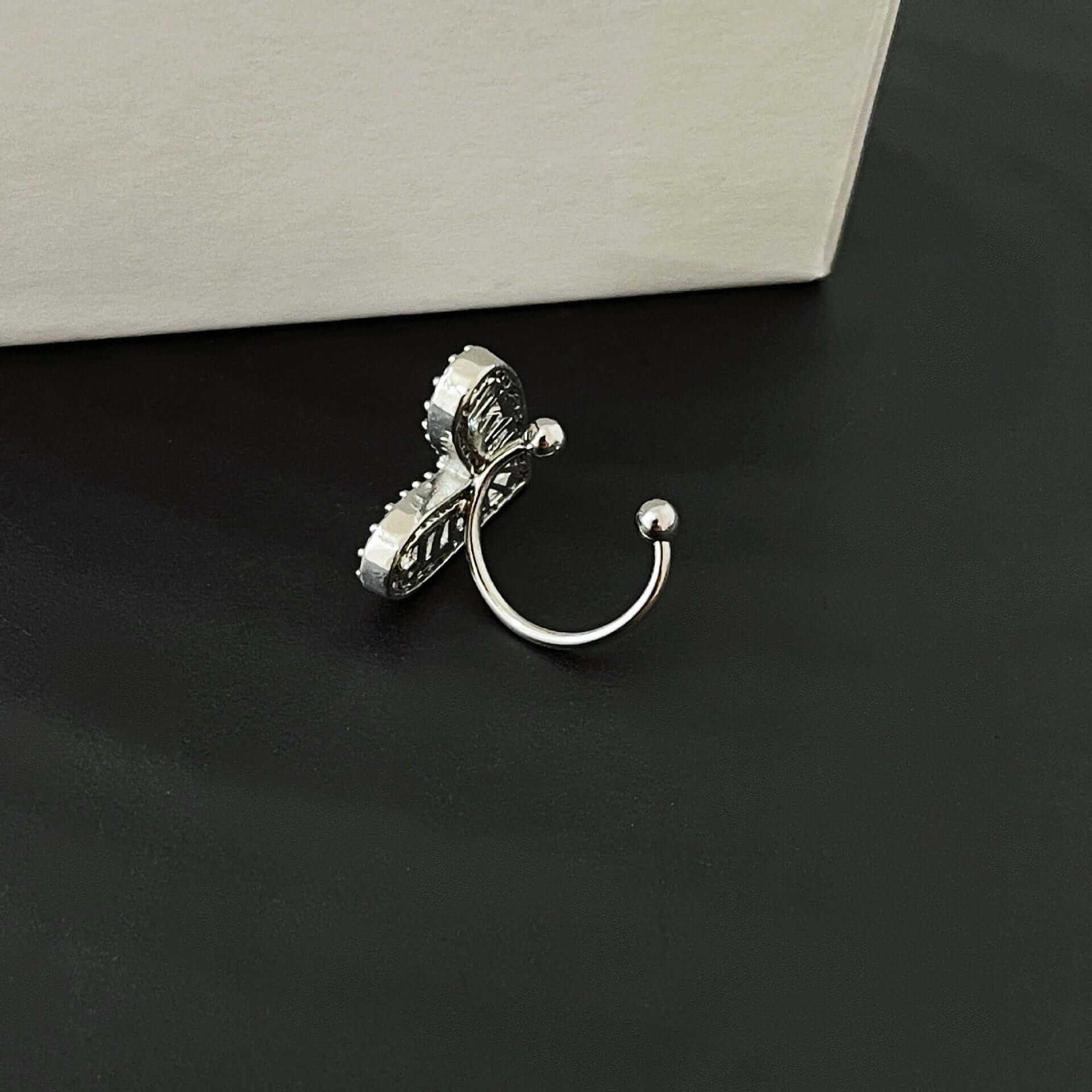 Silver Gold Bezel Heart Ear Cuff Clip - Non-Pierced Earring for Women | R0334 | Perfect for Weddings, Parties & Everyday Fashion Accessories