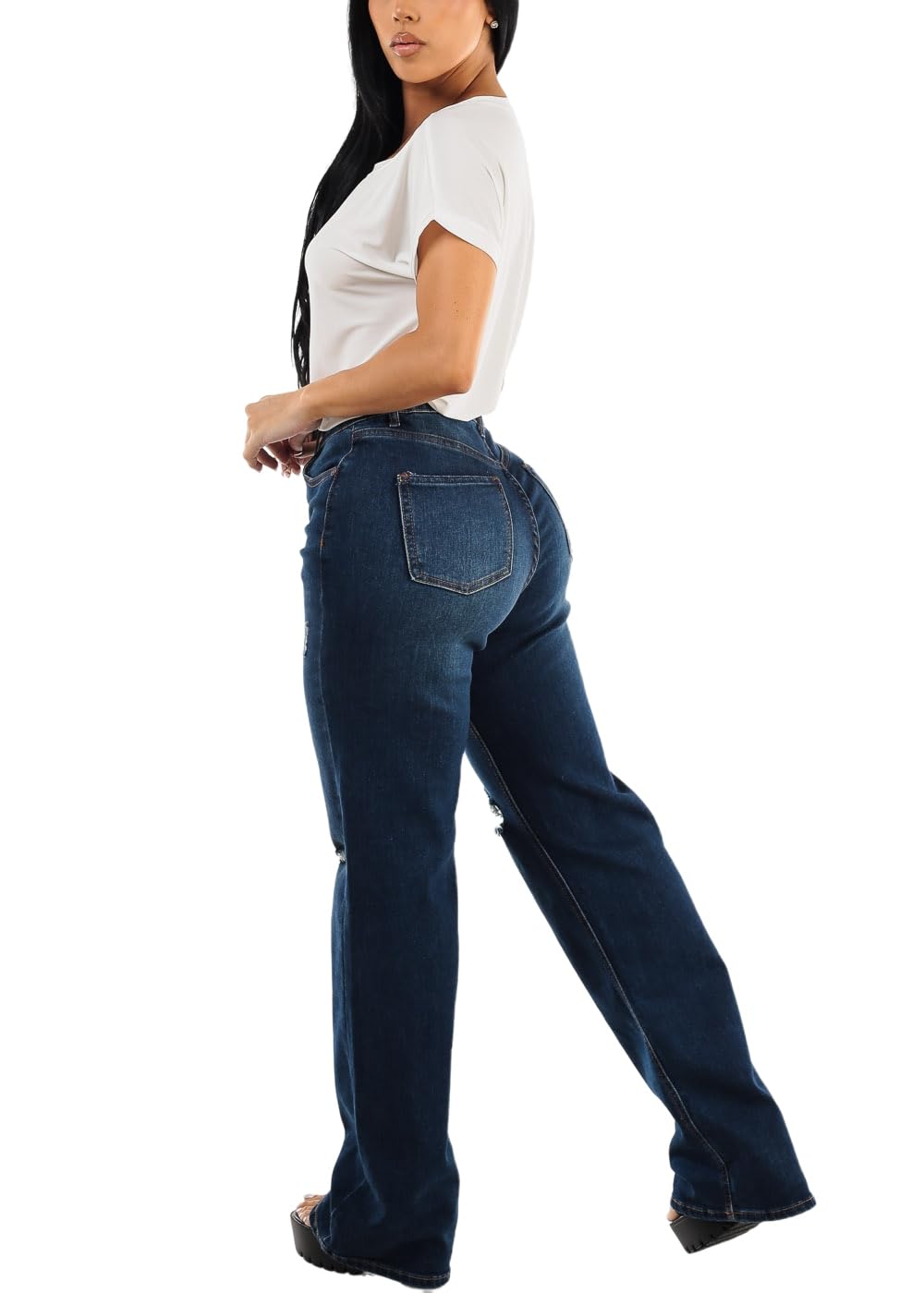 Moda Xpress Women's High Waisted Stretchy Straight Wide Leg Flared Jeans - Comfortable & Trendy Denim Pants for Casual Wear, Office, and Night Out