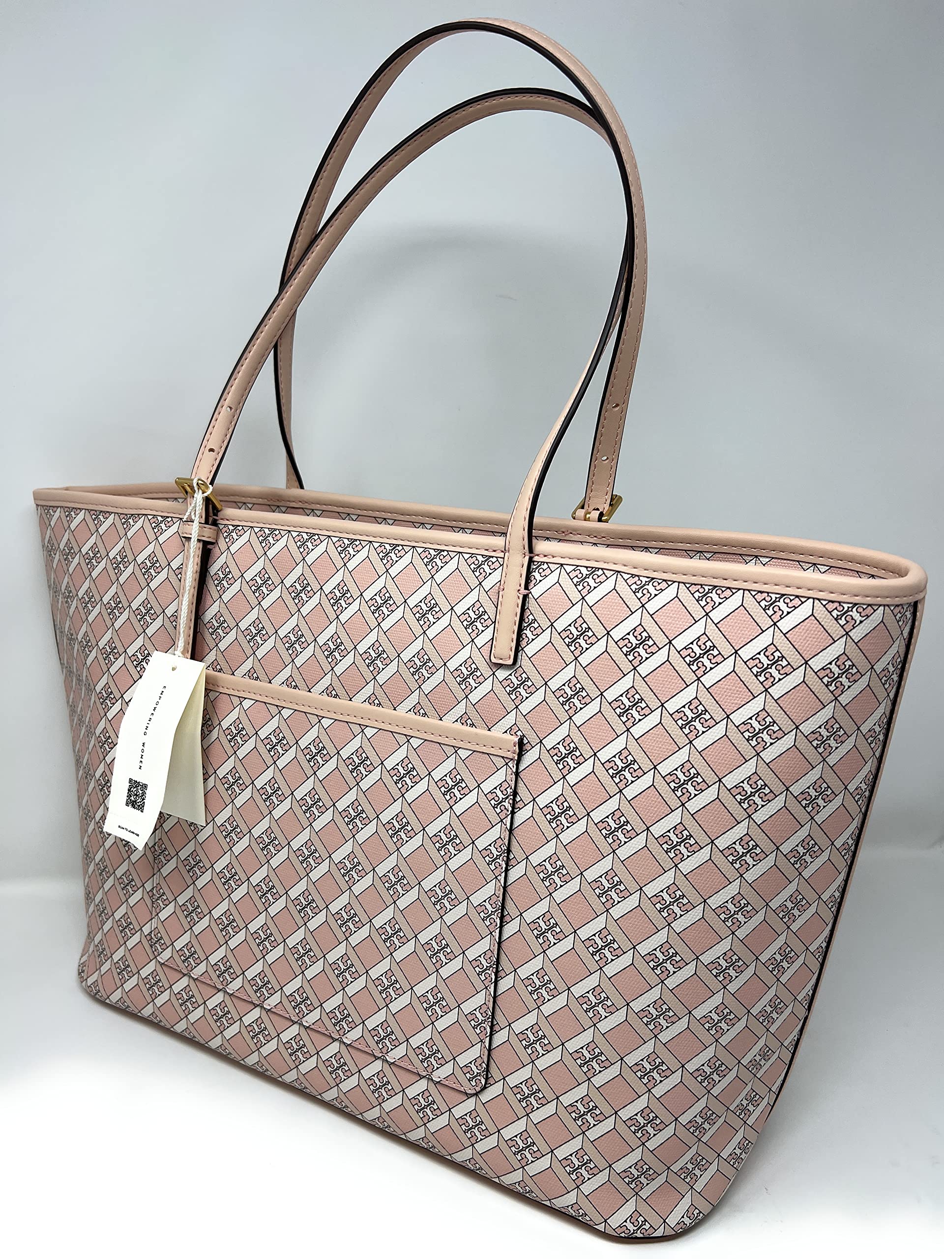 Tory Burch Geo Logo Top Zip Tote Bag - Stylish Women's Leather Handbag for Work, Travel & Everyday Use | Perfect Office Tote, Commuter Bag & Weekend Accessory