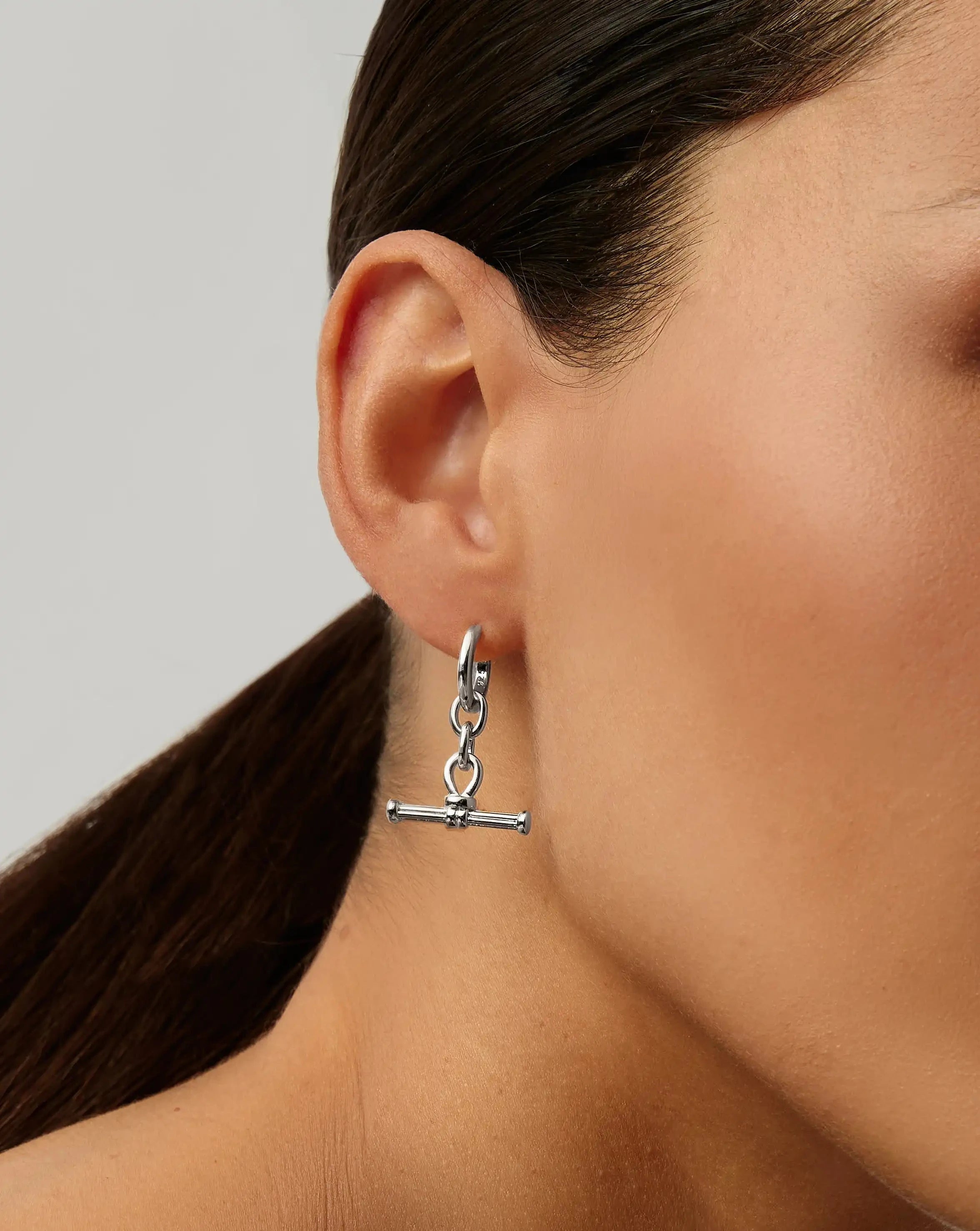 Ridge T Bar Drop Huggie Earrings - Silver Plated Hoop Earrings for Women | Perfect for Everyday Wear, Parties & Special Occasions
