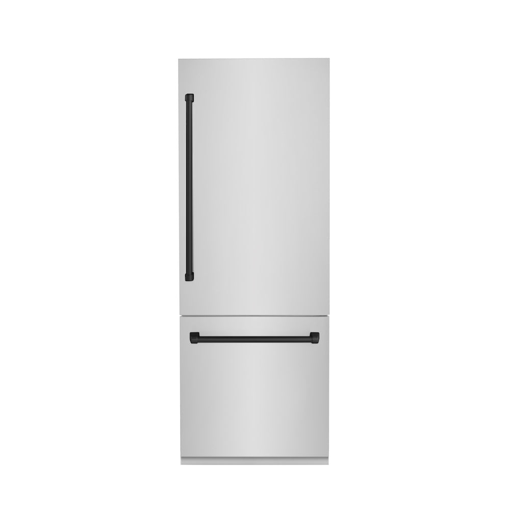 ZLINE Autograph Edition 30 Inch Built-In Bottom Freezer Refrigerator - 16.1 cu ft Stainless Steel with Matte Black Accents | Water Dispenser & Ice Maker | Perfect for Modern Kitchens & Open Concept Homes