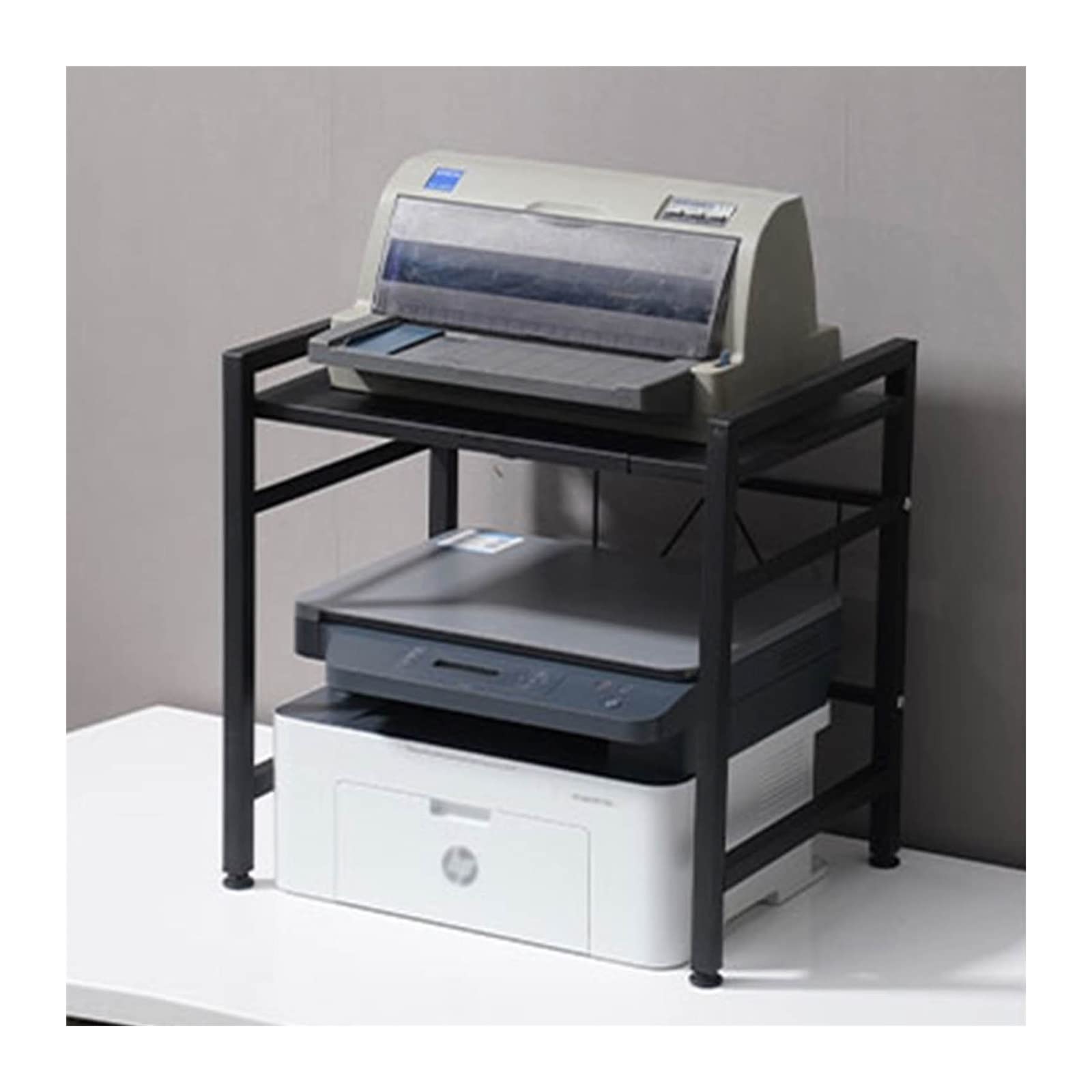 TOMYEUS Black Printer Stand with Storage Shelf - Heavy Duty Iron Desktop Organizer for Printer, Copier & Office Supplies - Perfect for Home Office & Workspace Organization